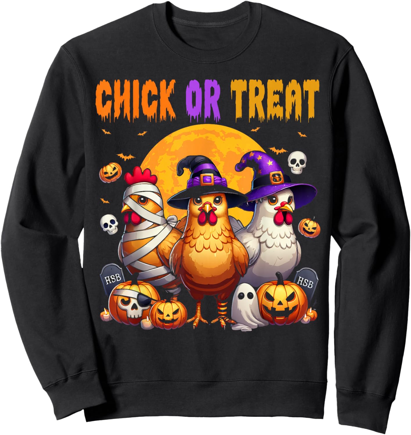 Halloween Chick or Treat Pumpkin Chicken Girl Farmer Sweatshirt - Sweatshirt | Black