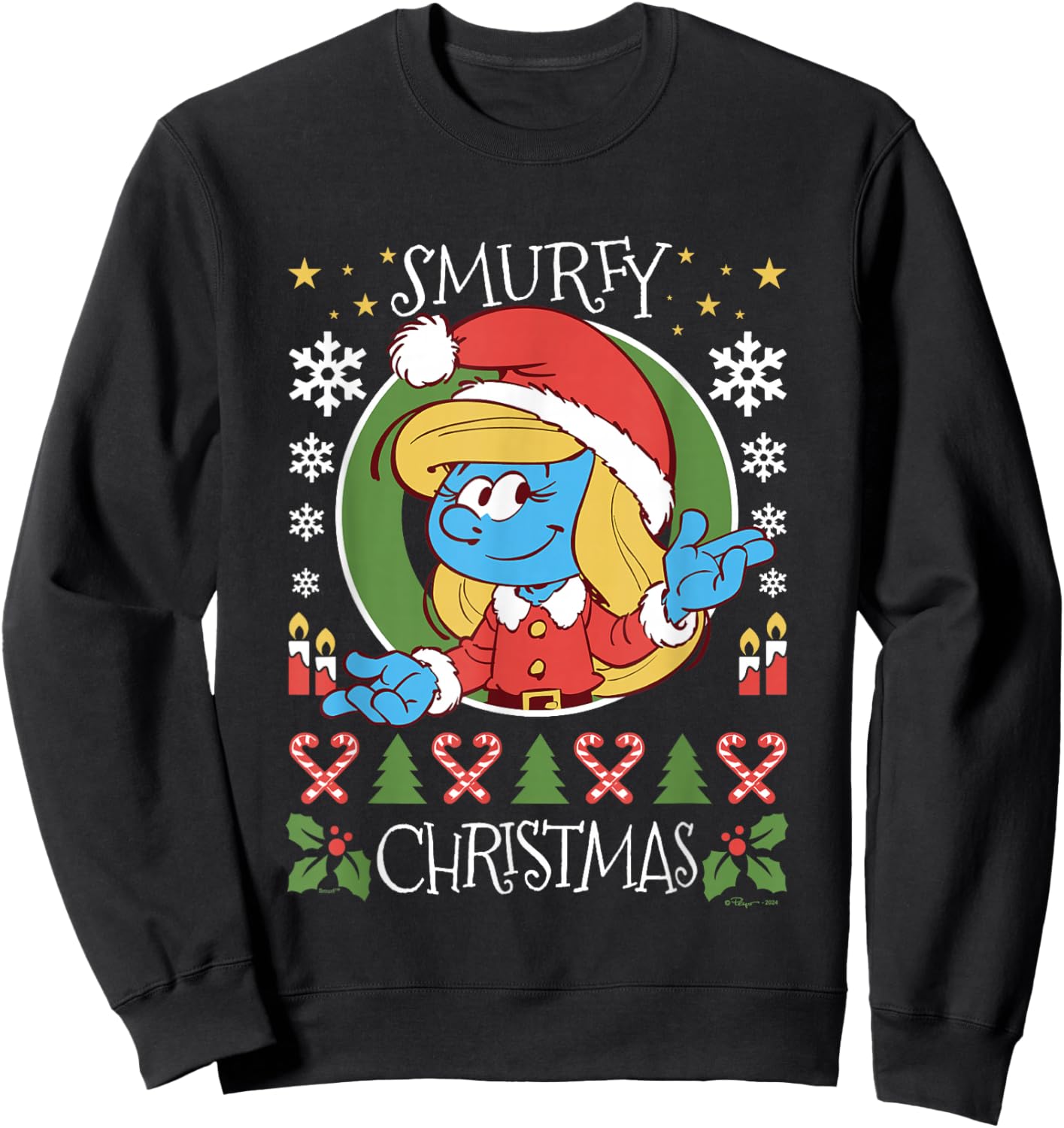 The Smurfs Christmas Smurfy Christmas Smurfette Chest Logo Sweatshirt - Sweatshirt | Black