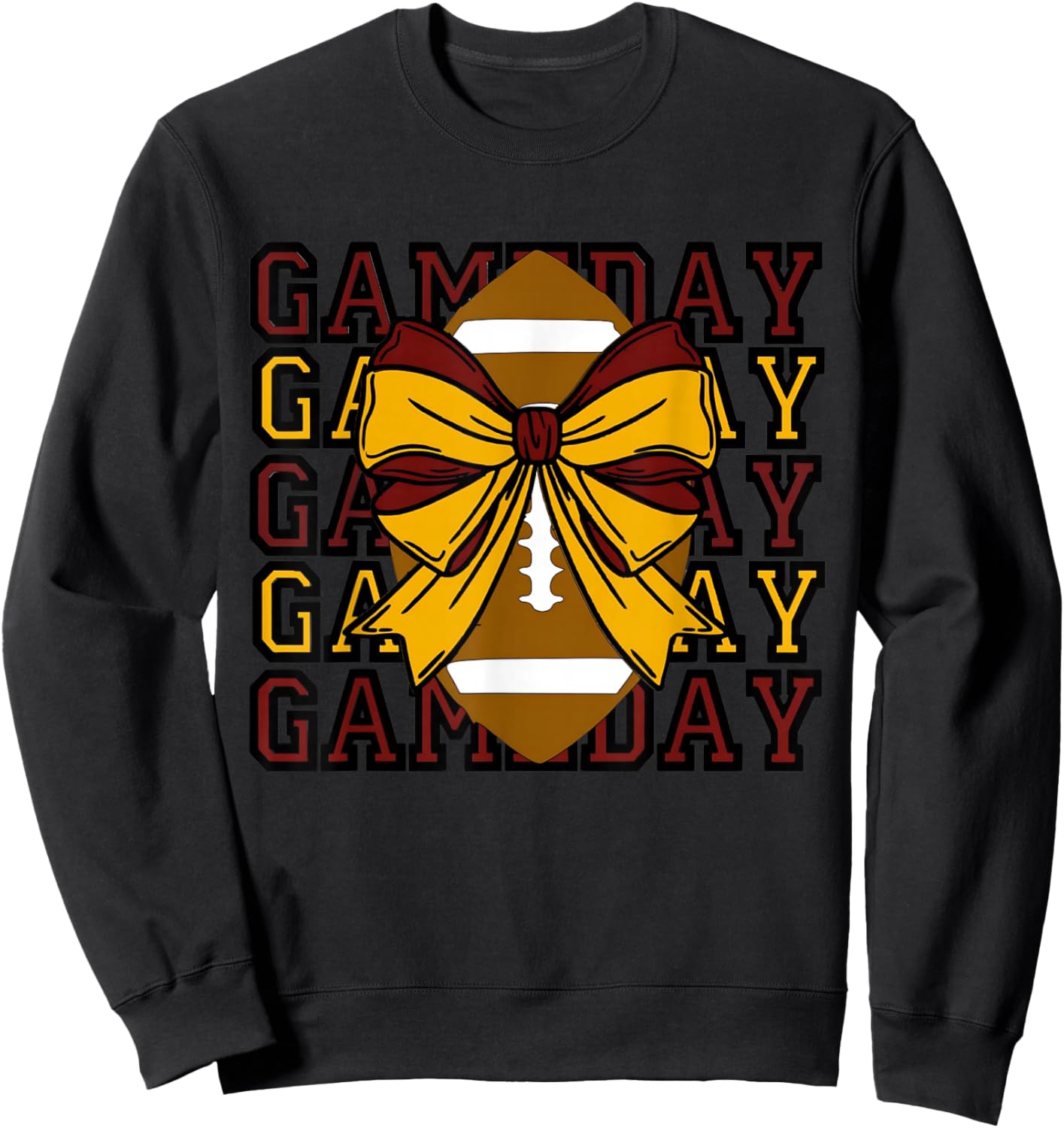 Cute Football Bow Game Day Maroon and Gold Girl Design Sweatshirt - Sweatshirt | Black