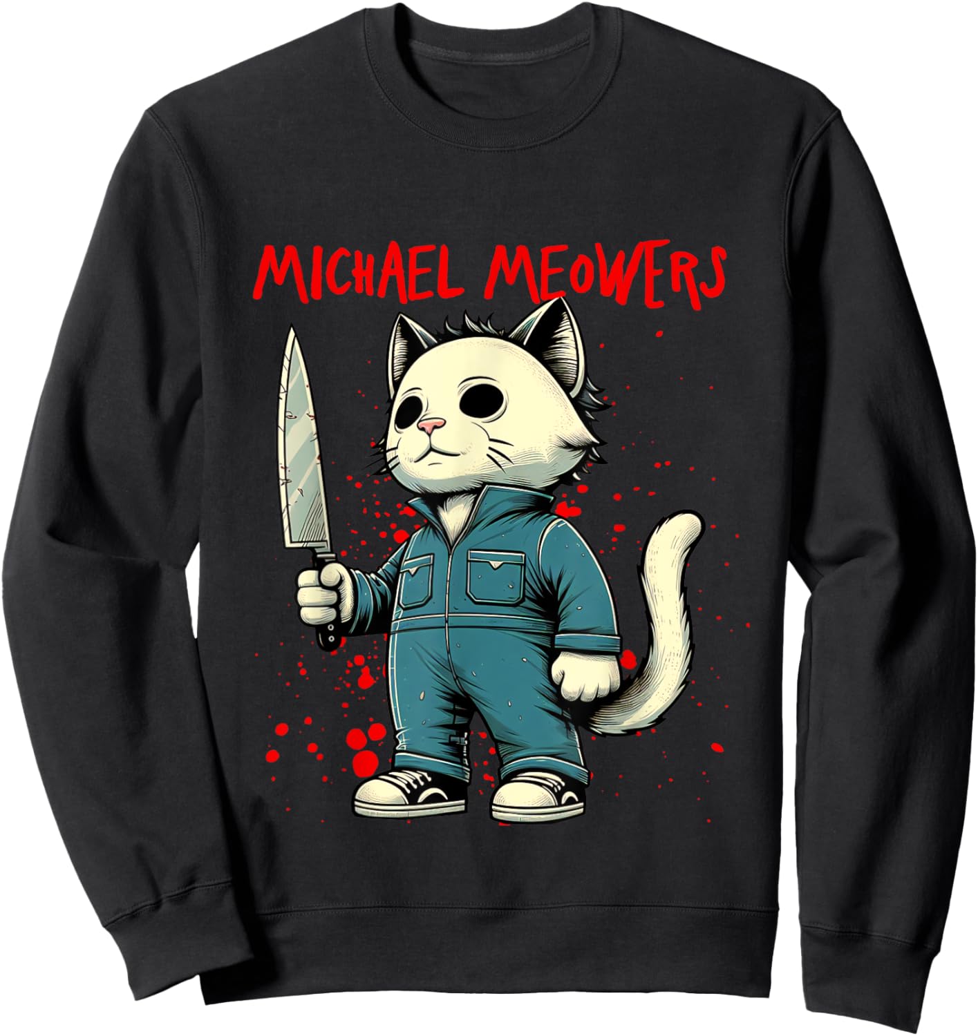 Funny Cat Horror Movies Cute Halloween for Cat Kitty Lovers Sweatshirt - Sweatshirt | Black