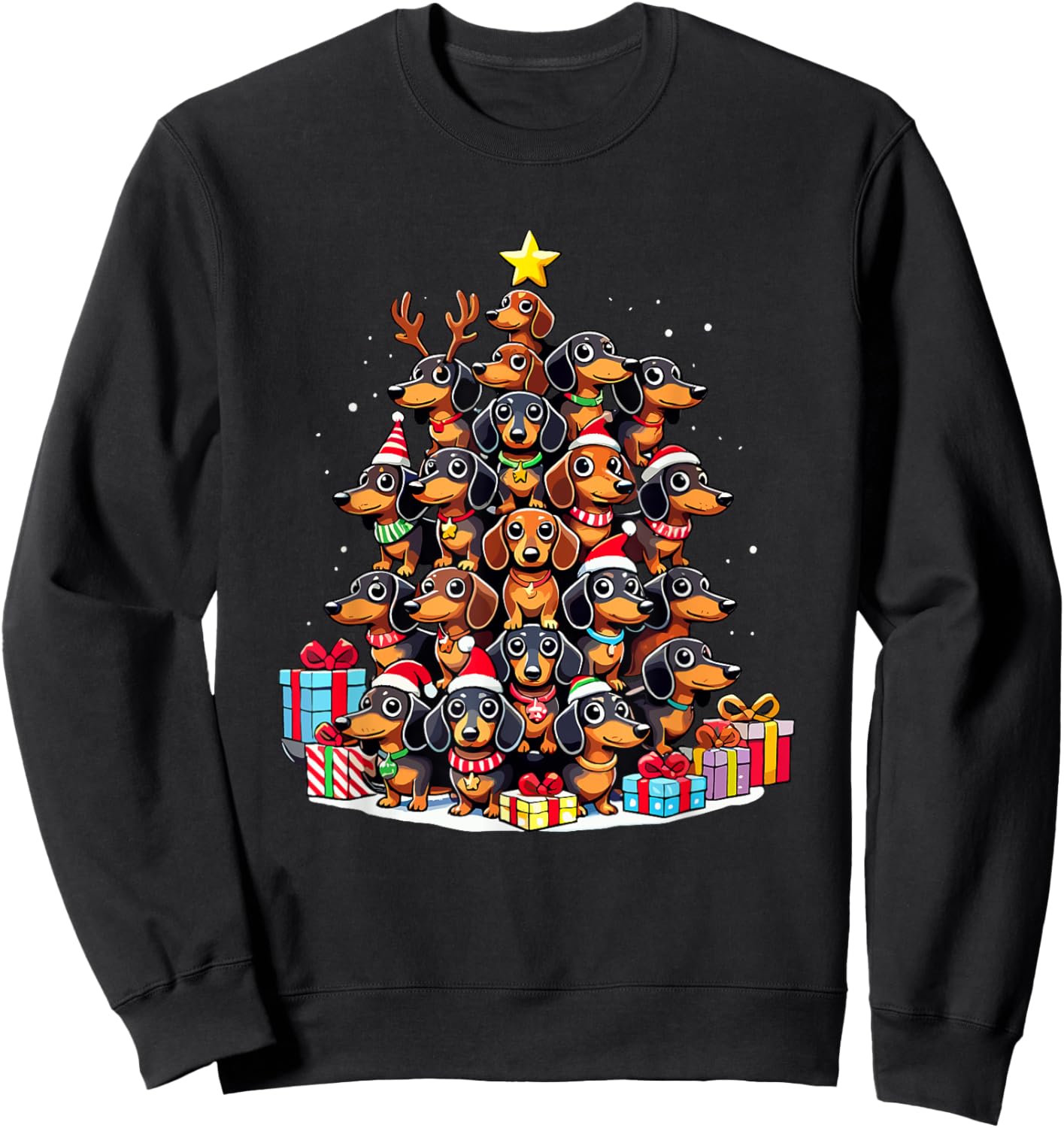 Christmas Tree Dachshund Sausage Dog Dachshunds Men Women Kids Sweatshirt - Sweatshirt | Black
