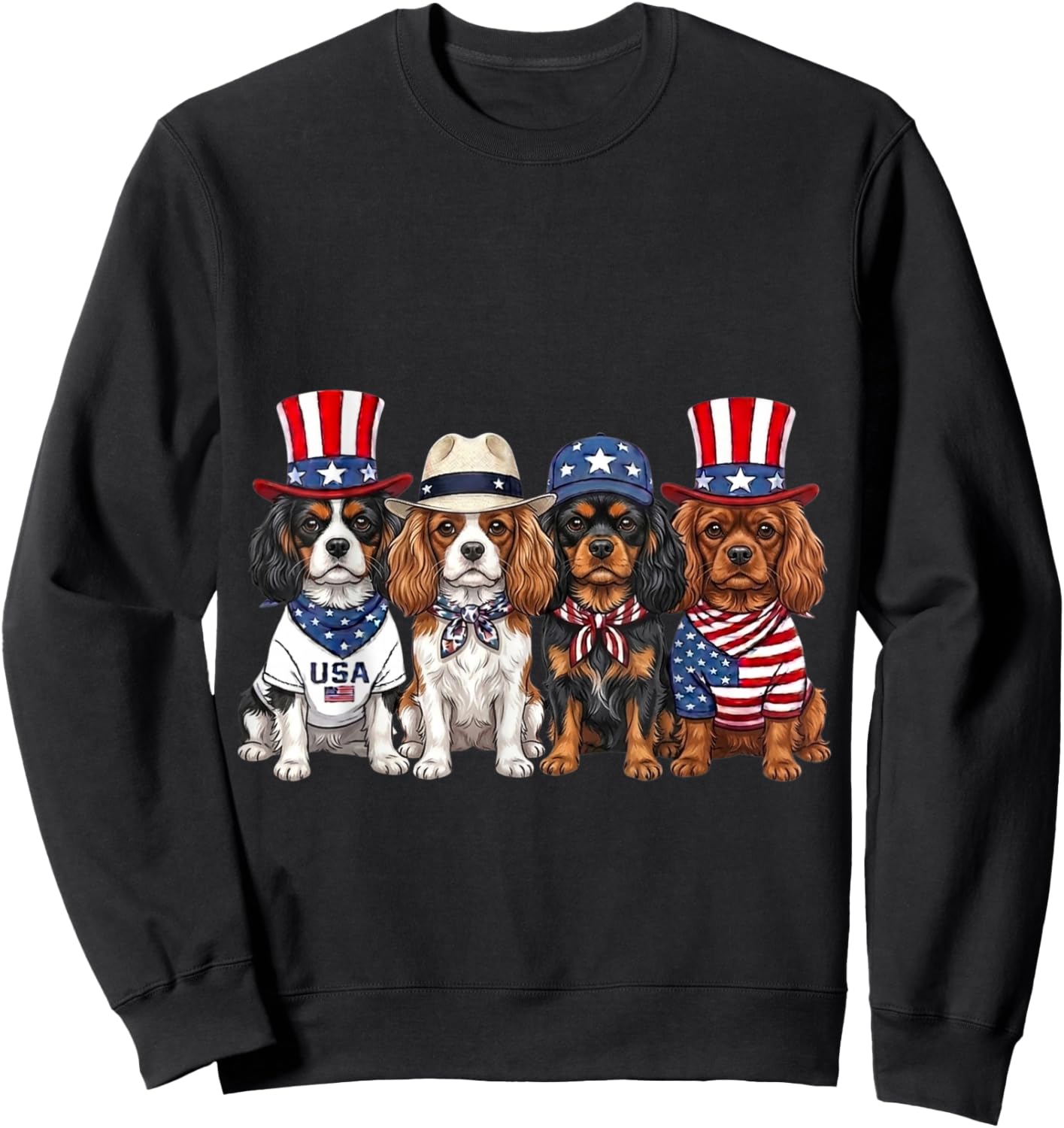 Cavalier King Charles 4th of July Patriotic Funny Dog Lovers Sweatshirt - Sweatshirt | Black