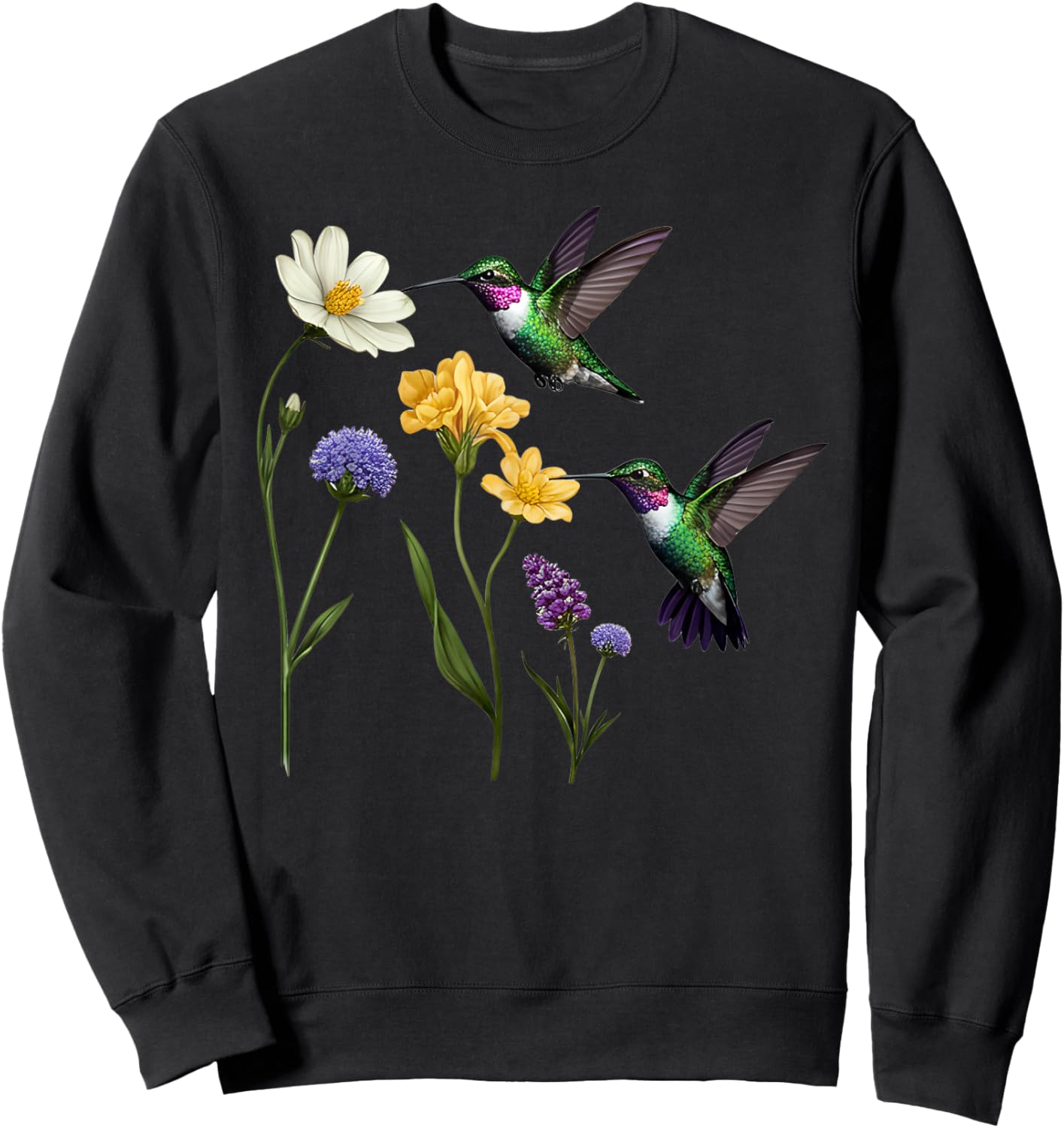 Beautiful Vintage Floral Hummingbird Bird Design Sweatshirt - Sweatshirt | Black