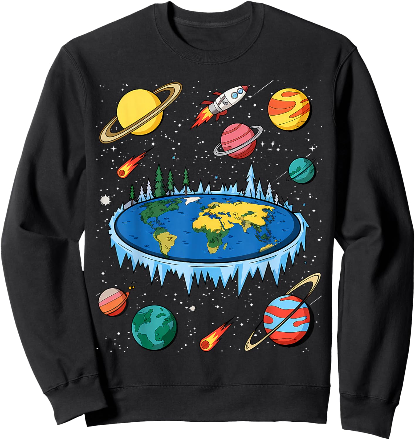 Flat Earth Map Model Globe Conspiracy Believer Sweatshirt - Sweatshirt | Black