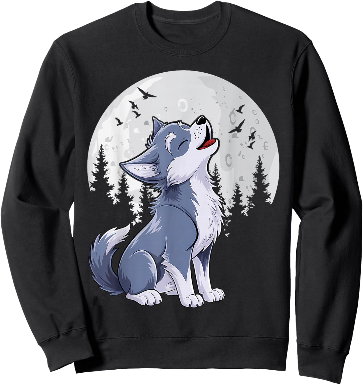 Cute Baby Howling Wolf Cub Sketch Costume Sweatshirt - Sweatshirt | Black