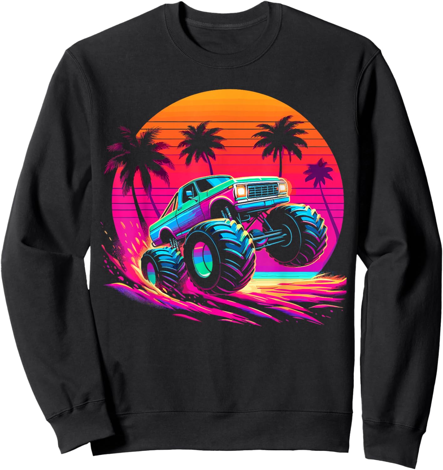 Monster Truck Retro Sunset Monster Truck Sweatshirt - Sweatshirt | Black