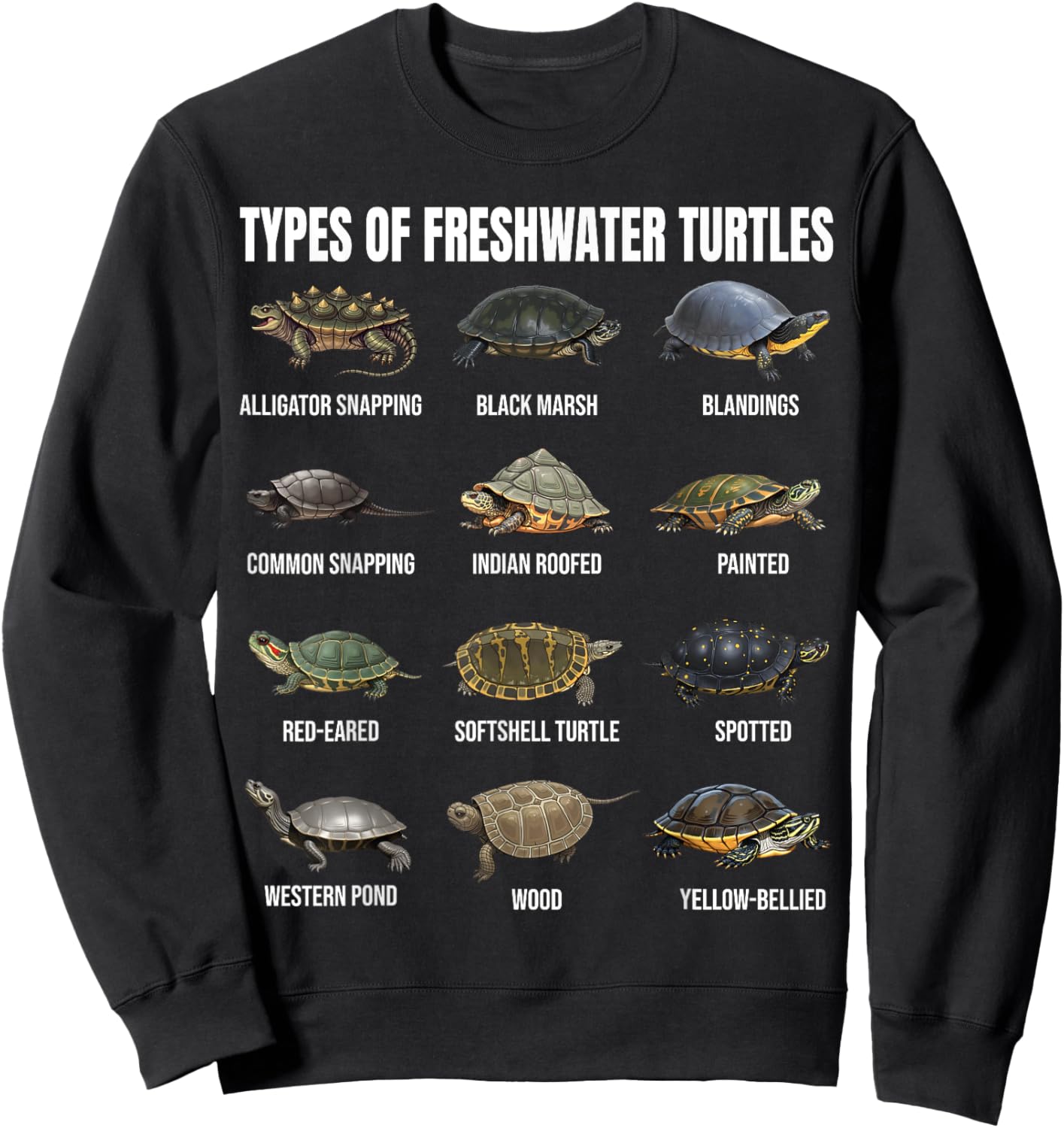 Types of Freshwater Turtles Turtle Species Educational Chart Sweatshirt - Sweatshirt | Black