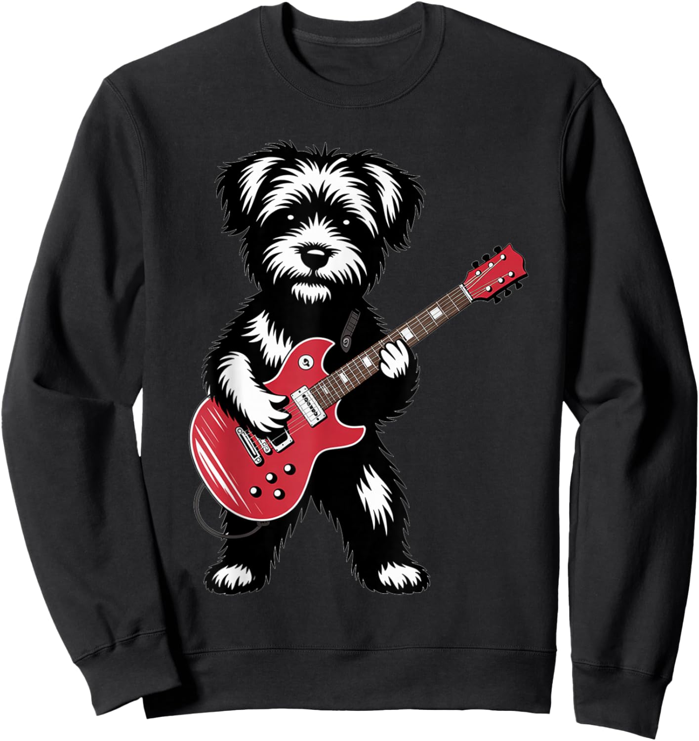 Cute Rock Yorki Dog with Red Electric Guitar Puppy Sweatshirt - Sweatshirt | Black