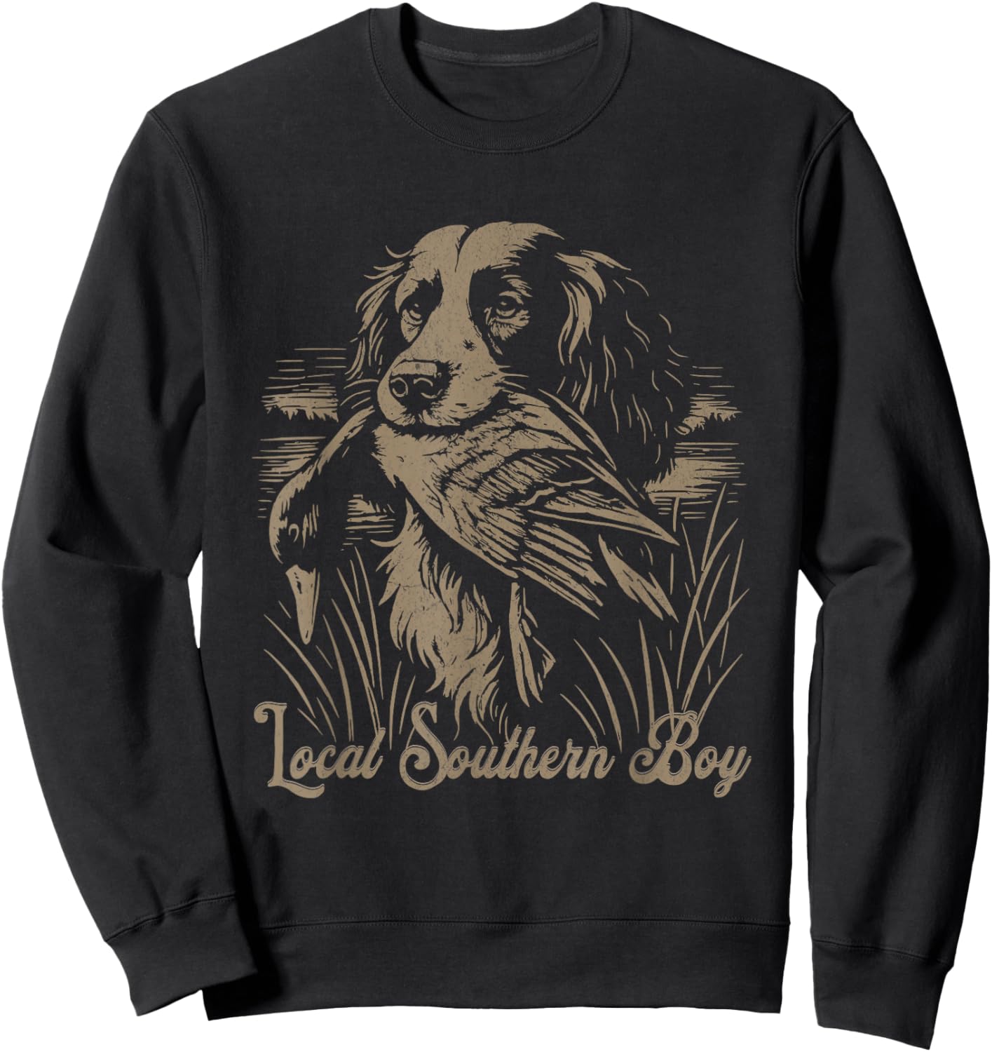 Local Southern Boy Duck Hunting Spaniel Man Woman Outdoor Sweatshirt - Sweatshirt | Black