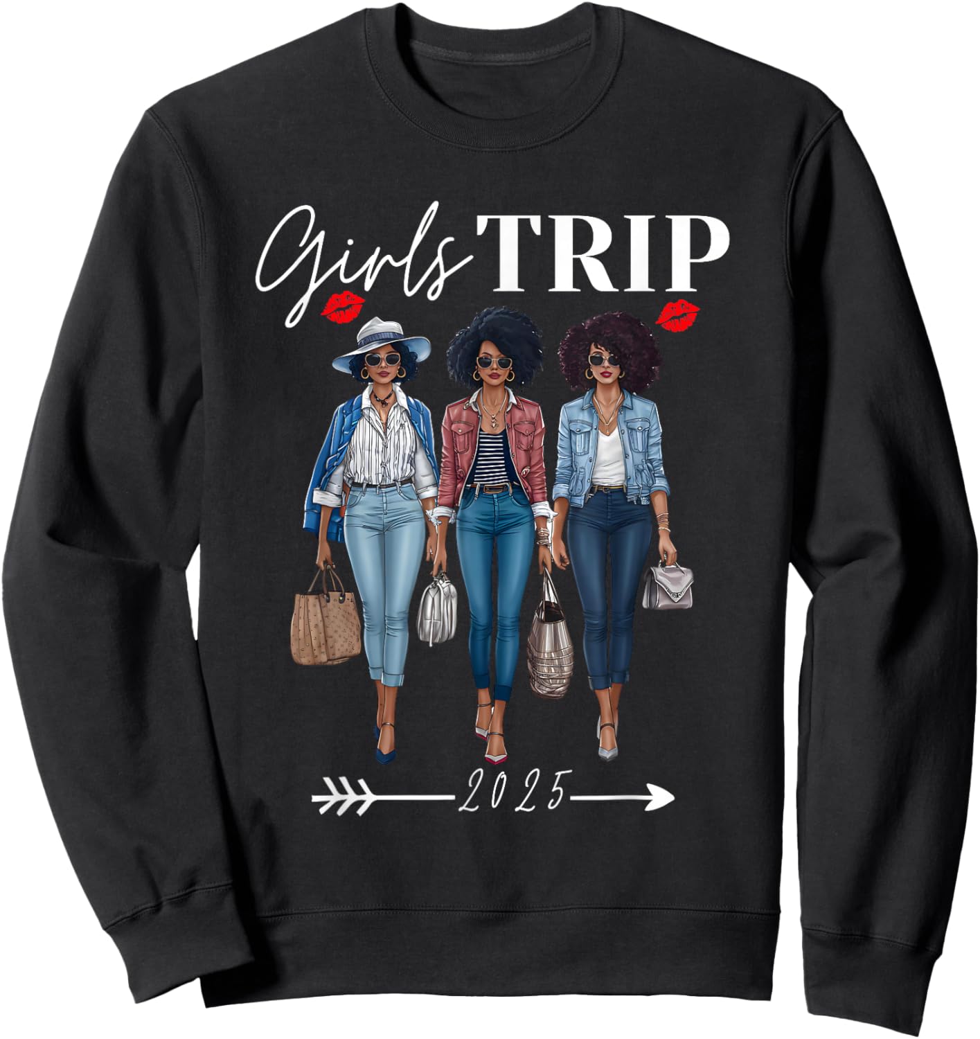 Girls Trip 2025 For Black Melanin Queen on Vacation Women Sweatshirt - Sweatshirt | Black
