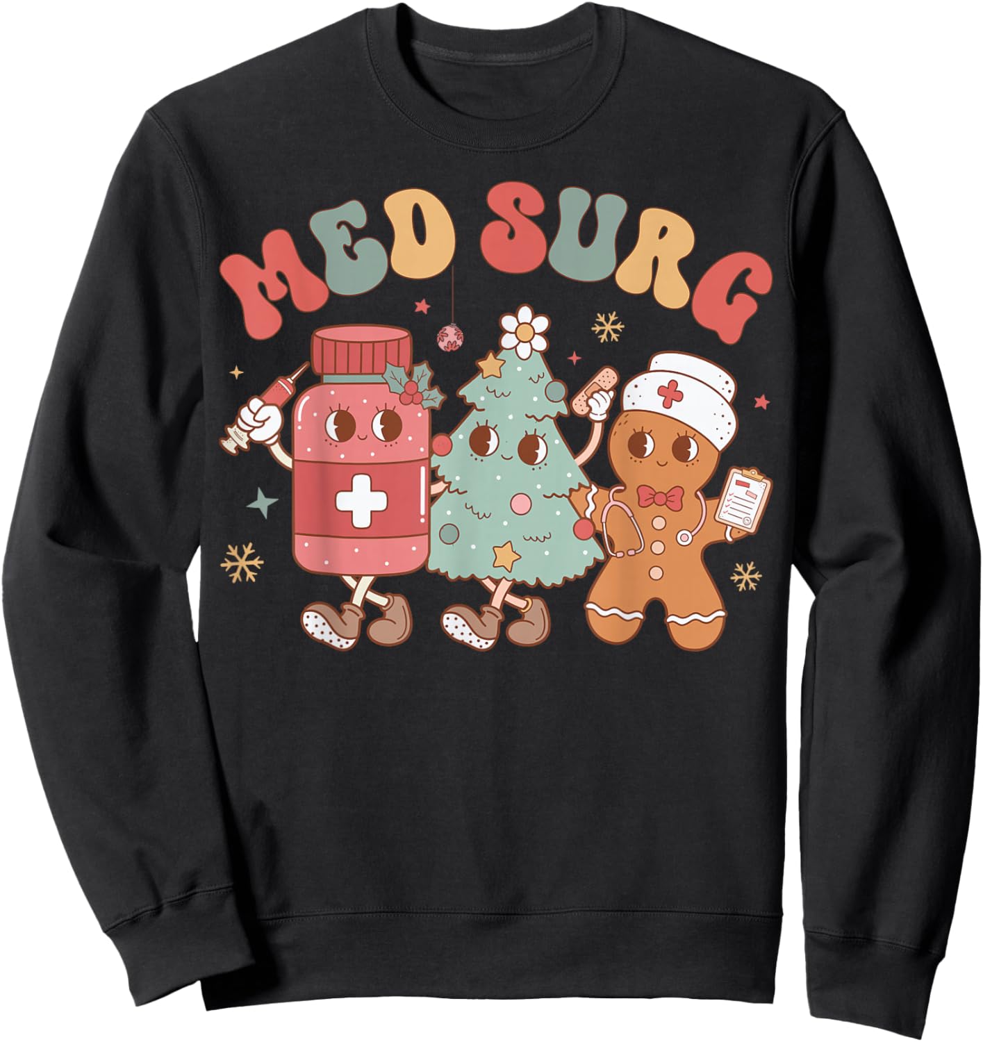 Med Surg Crew Christmas Tree Gingerbread Nurse Sweatshirt - Sweatshirt | Black