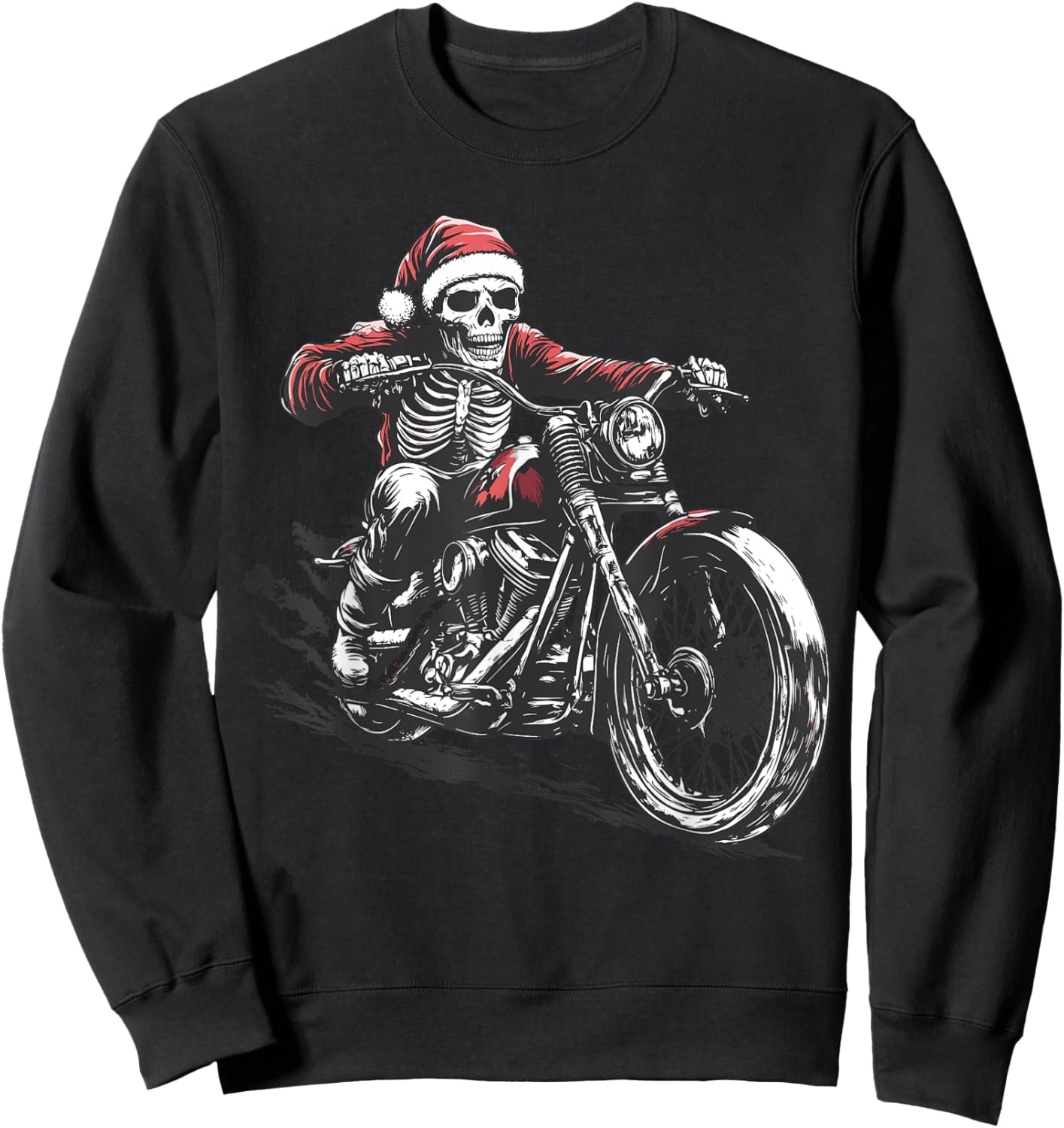 Santa Skeleton Riding Motorcycle Xmas Dirt Bike Motocross Sweatshirt - Sweatshirt | Black
