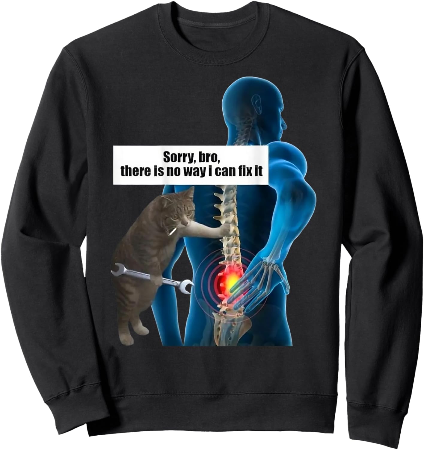 Funny Cat Meme Back Pain Getting Old Sarcastic Middle Age Men Women Sweatshirt - Sweatshirt | Black