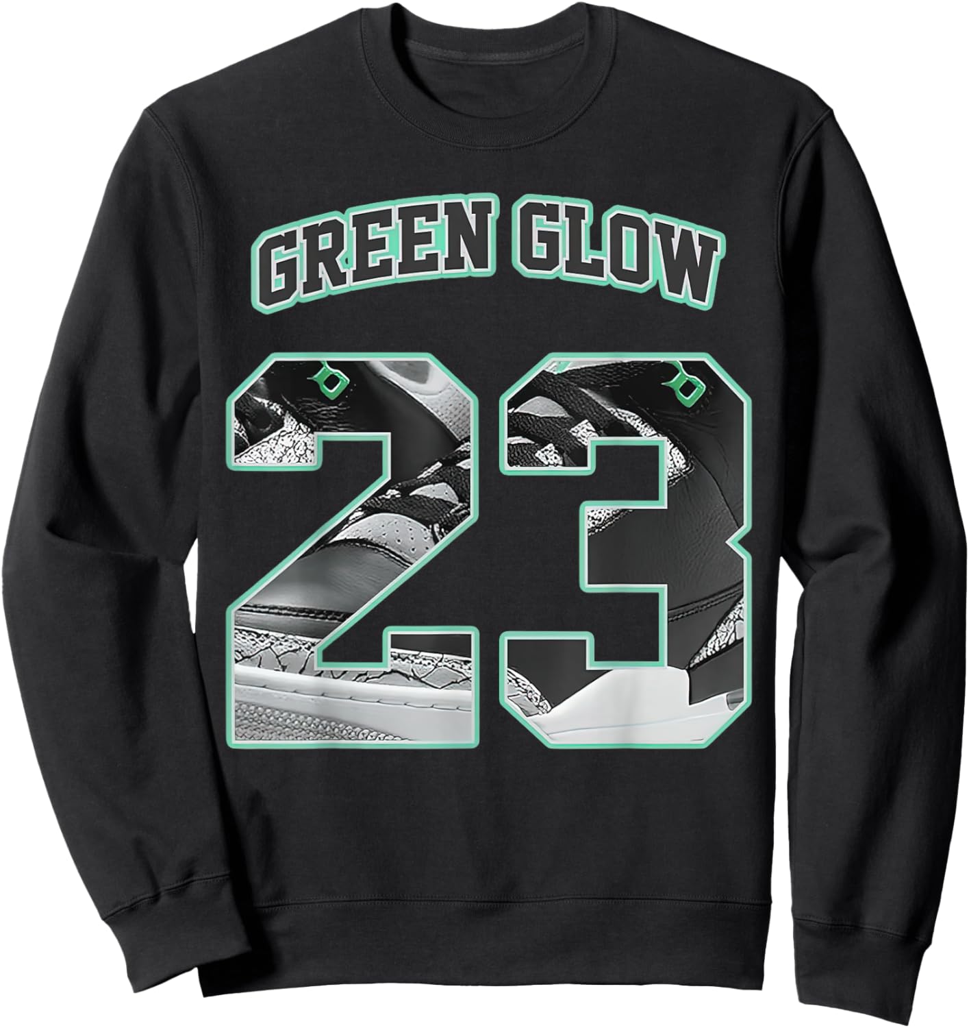 Number 23 Black Green Glow 3s Matching Women Sweatshirt - Sweatshirt | Black
