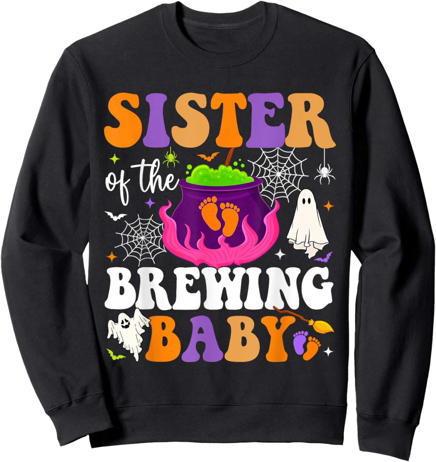 Sister of Brewing Baby Halloween Theme Baby Shower Spooky Sweatshirt - Sweatshirt | Black
