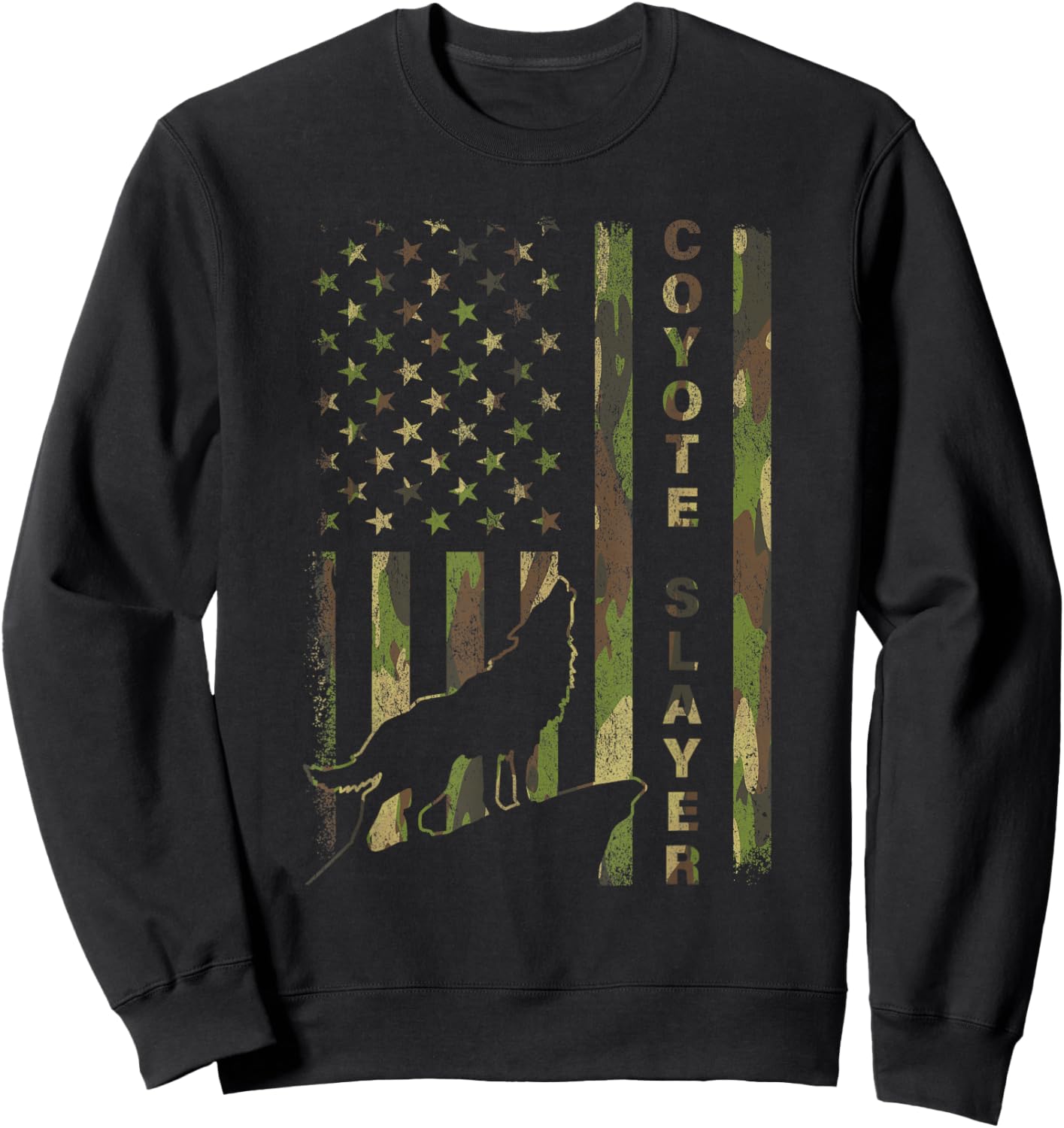Hunter Camo American Flag Coyote Slayer Hunting Lovers Sweatshirt - Sweatshirt | Black