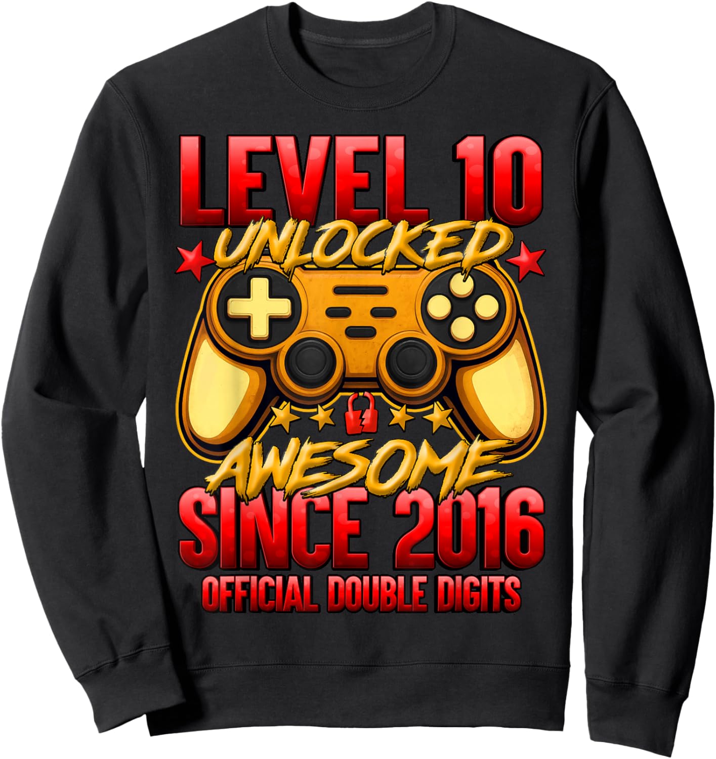 Official Double Digits Level 10 Unlocked 10th Birthday Boy Sweatshirt - Sweatshirt | Black