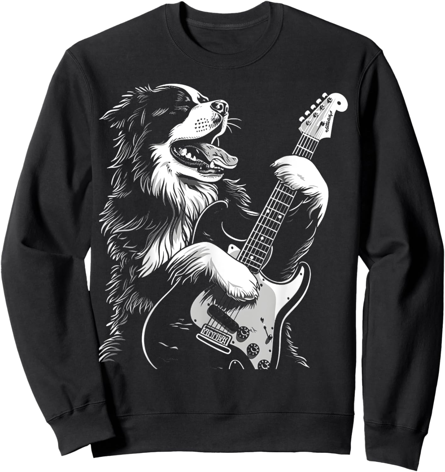 Bernese Mountain Dog Playing Electric Guitar Rock Dog Dad Women Kids Sweatshirt - Sweatshirt | Black