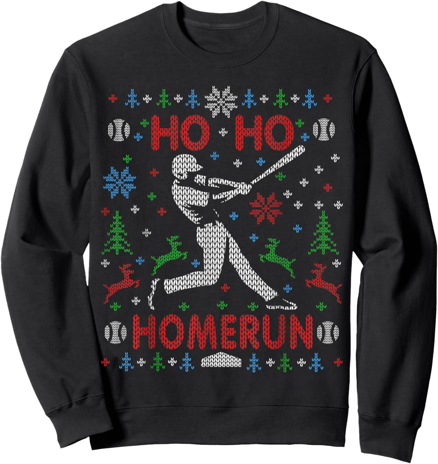 Baseball Softball Ho Ho Homerun Ugly Christmas Sweater Party Sweatshirt - Sweatshirt | Black