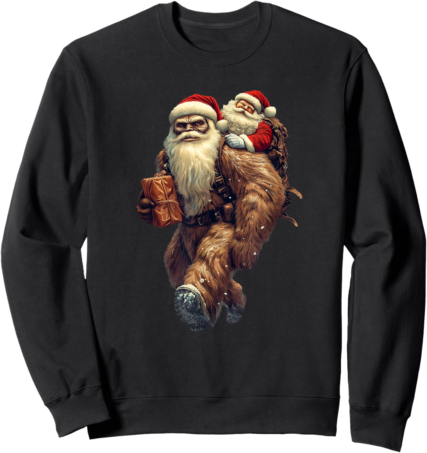 Funny Bigfoot and Santa Christmas Funny Sasquatch Sweatshirt - Sweatshirt | Black