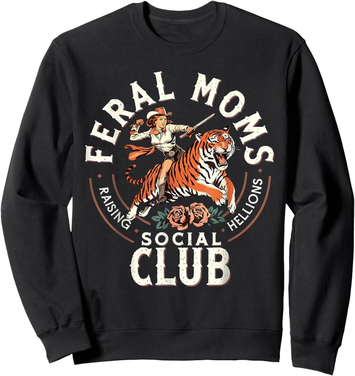 Feral Moms Social Club Raising Hellions Tiger Mother's Day Sweatshirt - Sweatshirt | Black