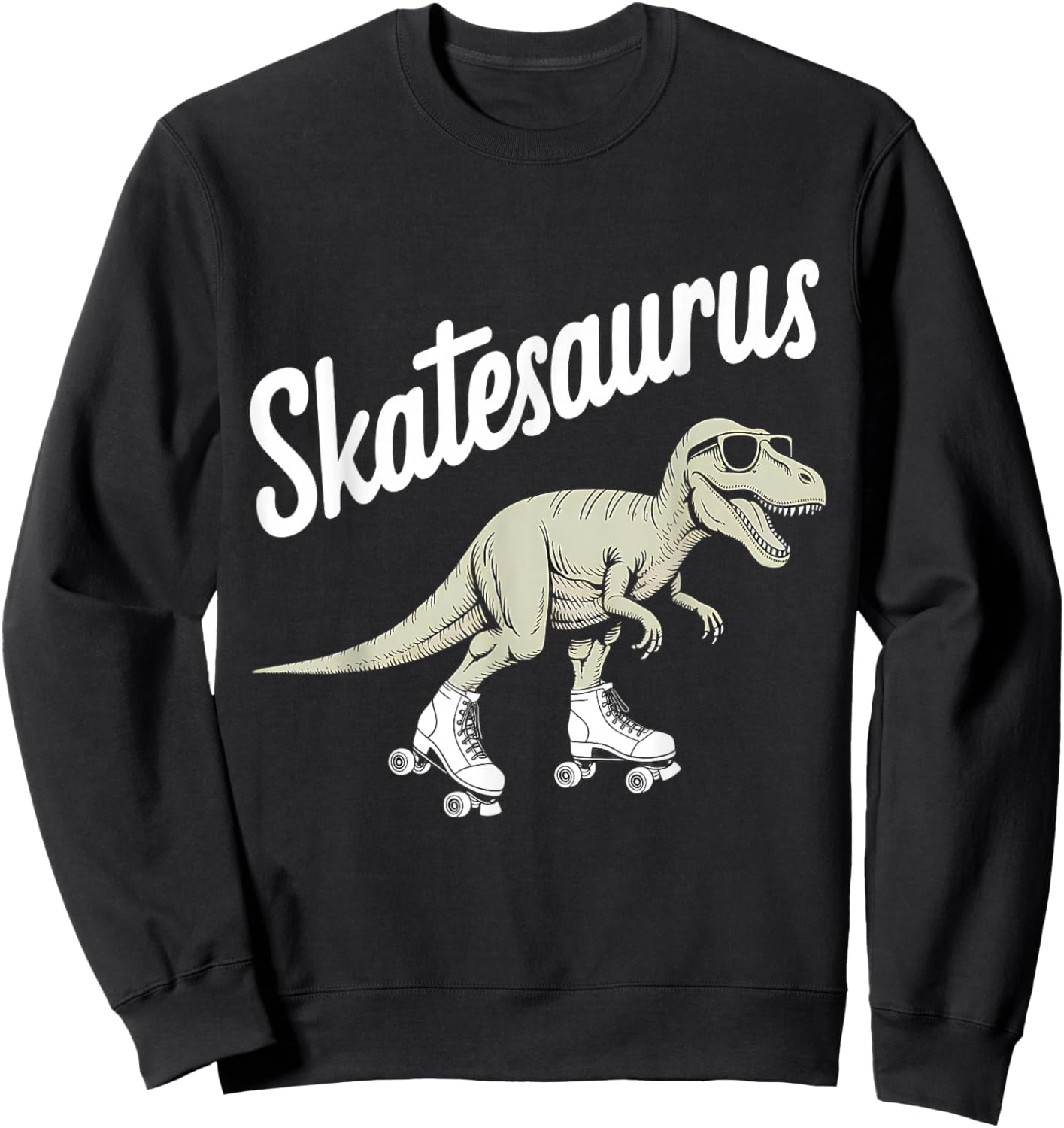 Roller Skating Dinosaur T-Rex Skate Dino Funny Roller Skater Sweatshirt - Sweatshirt | Black