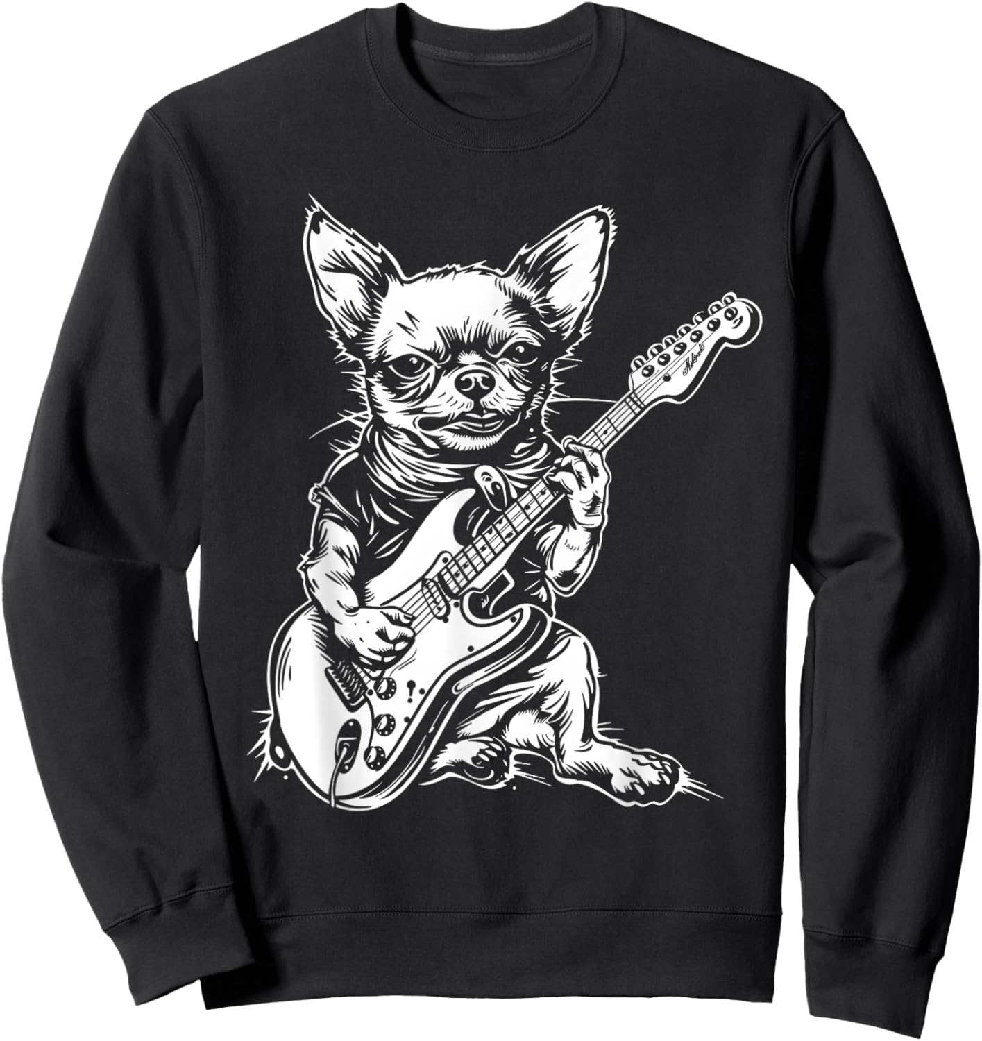 Funny Chihuahua Dog Playing Electric Guitar Rock Dog Dad Sweatshirt - Sweatshirt | Black