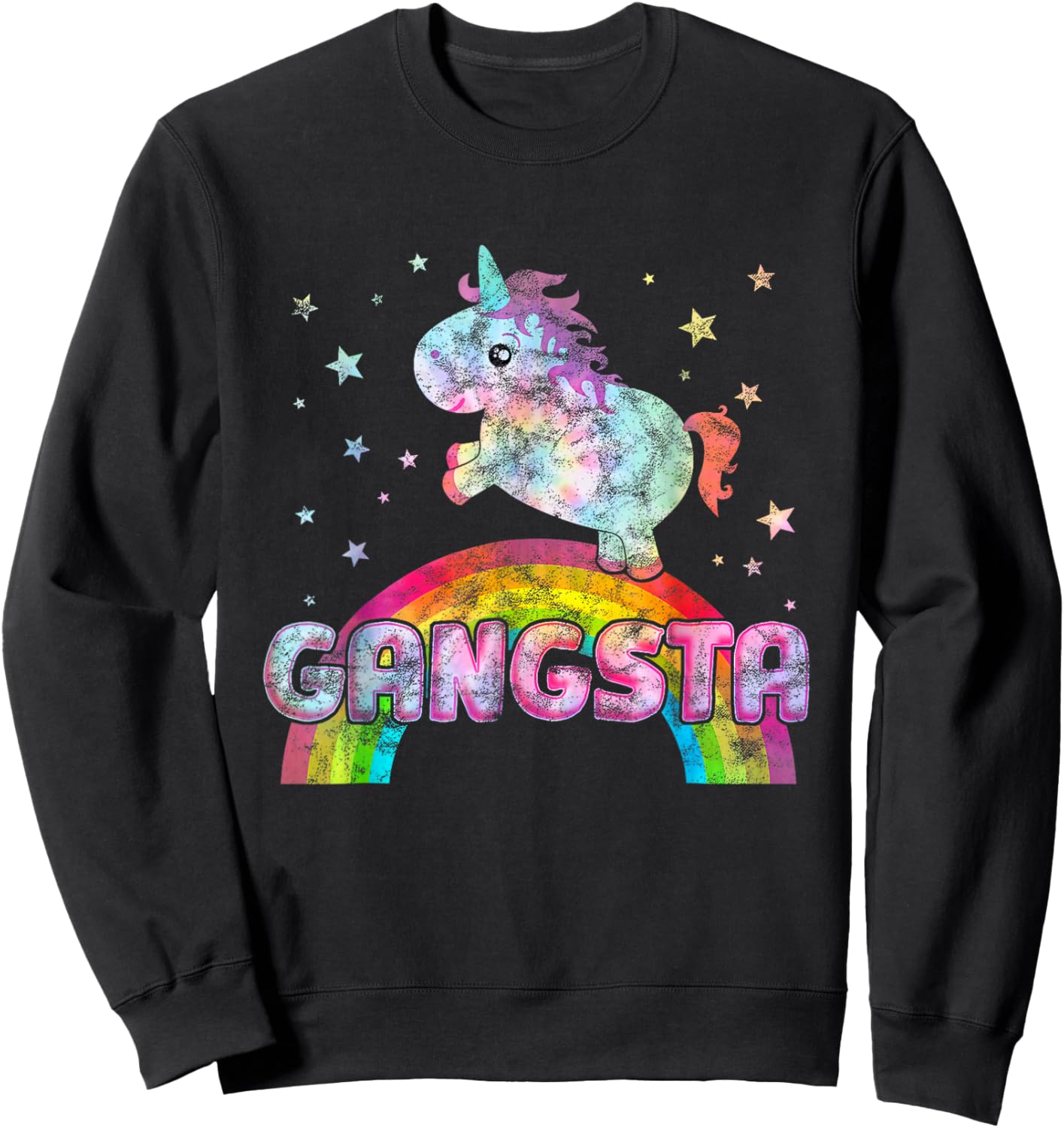 Funny Ironic Cool Unicorn Gangsta Rap Music Festival Tie Dye Sweatshirt - Sweatshirt | Black