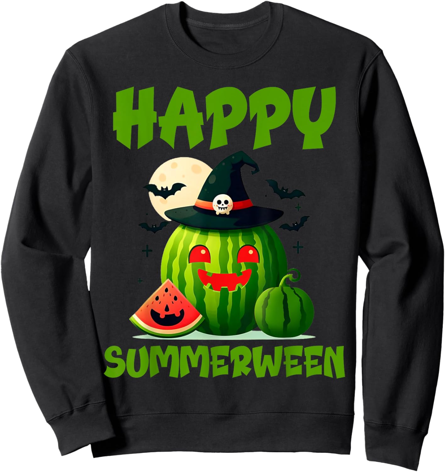 Happy Summerween Summer Watermelon Jack-o-lantern Halloween Women Sweatshirt - Sweatshirt | Black