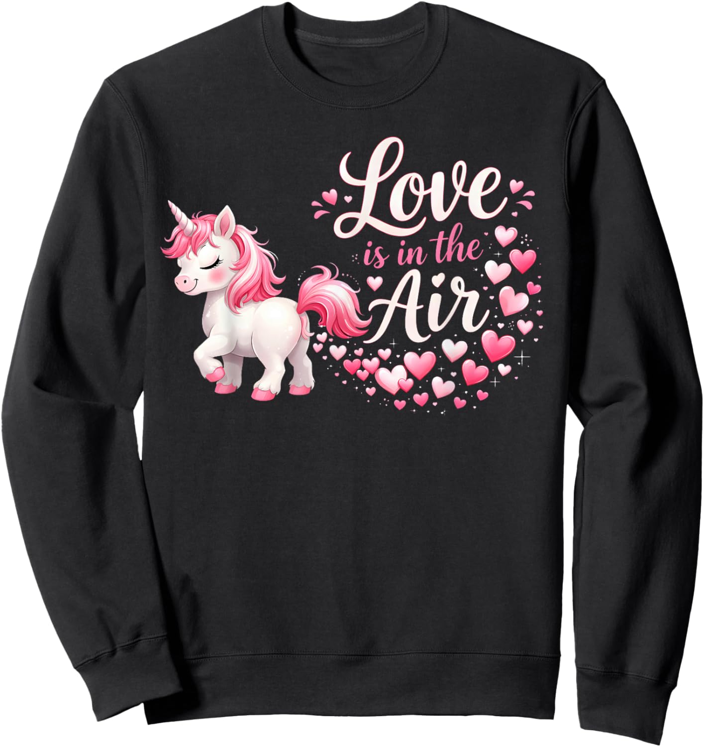 Love is in The Air Valentine's Day Cute Unicorn Farting Hearts Sweatshirt - Sweatshirt | Black