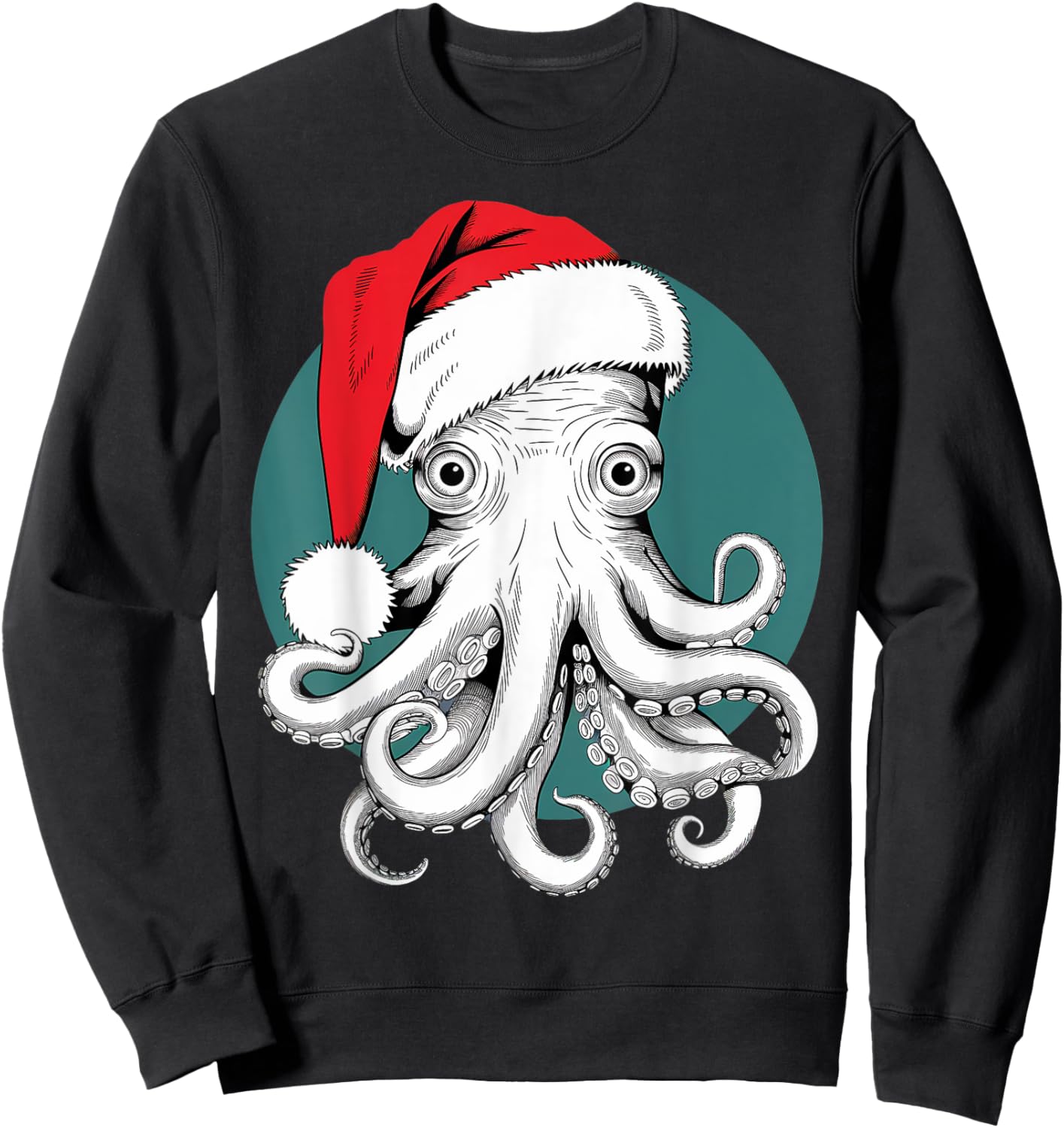 Joyful Octopus Santa on Octopus Christmas Sweatshirt - Sweatshirt | Black