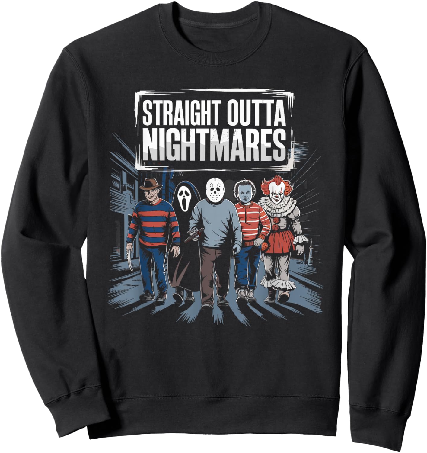 Vintage Horror Halloween Scary Straight Outta Nightmares Sweatshirt - Sweatshirt | Black