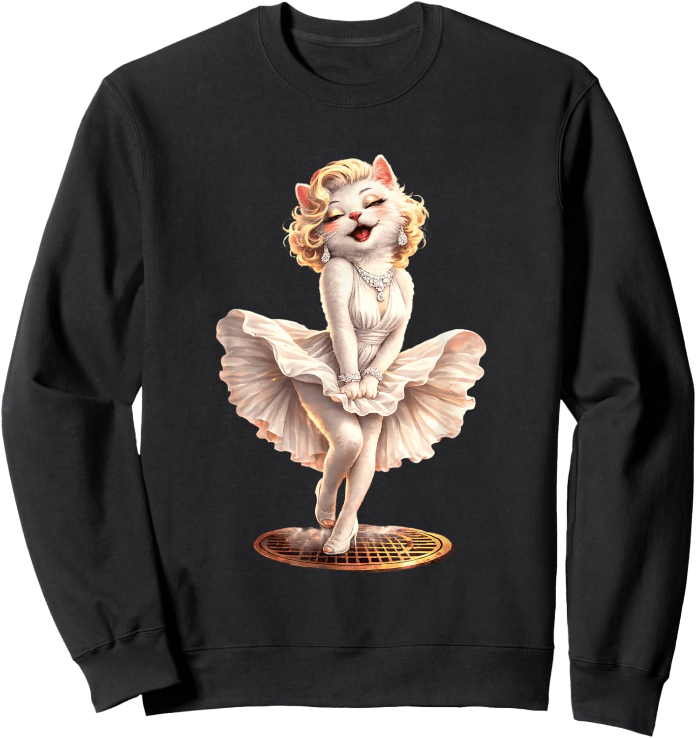 Glamorous Cat Vintage Style Hollywood Theme Design Sweatshirt - Sweatshirt | Black