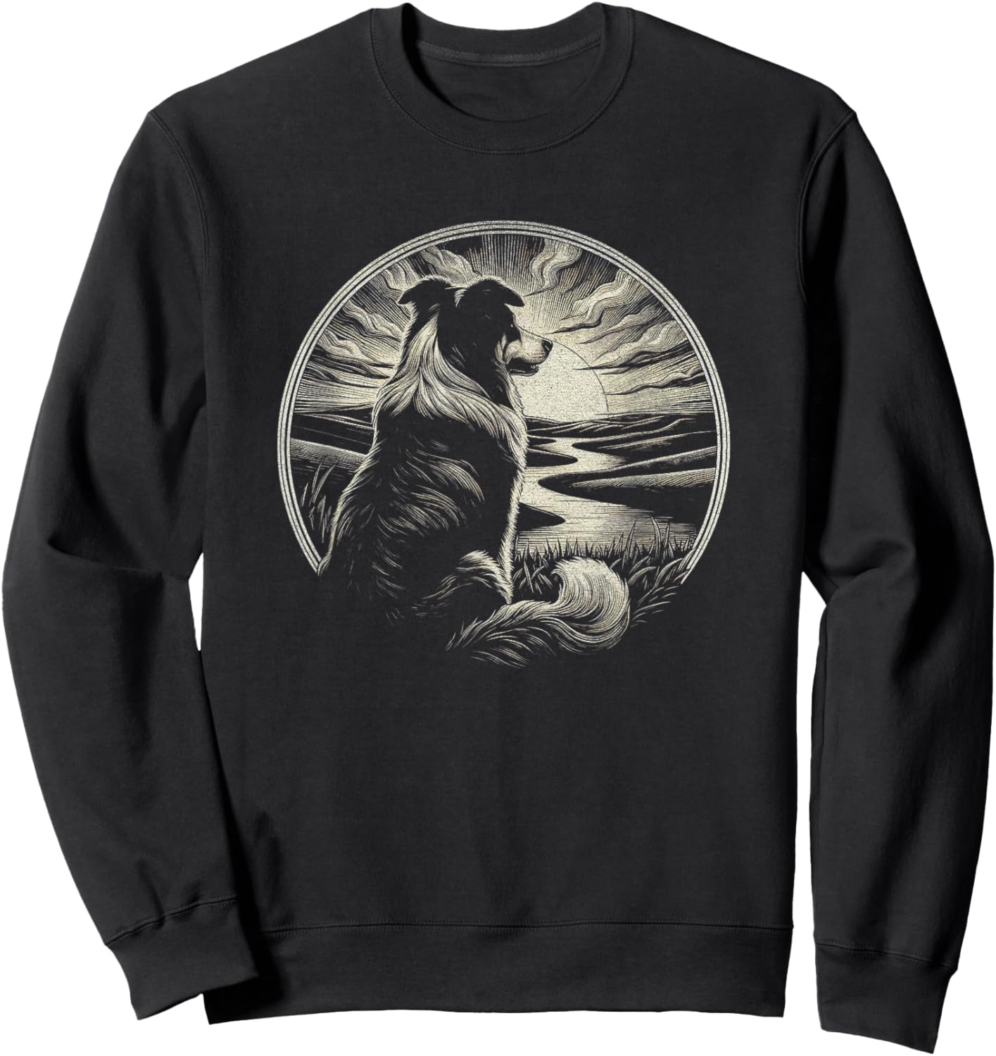 Vintage Australian Shepherd Dog Retro Sunset Art Design Men Women Sweatshirt - Sweatshirt | Black