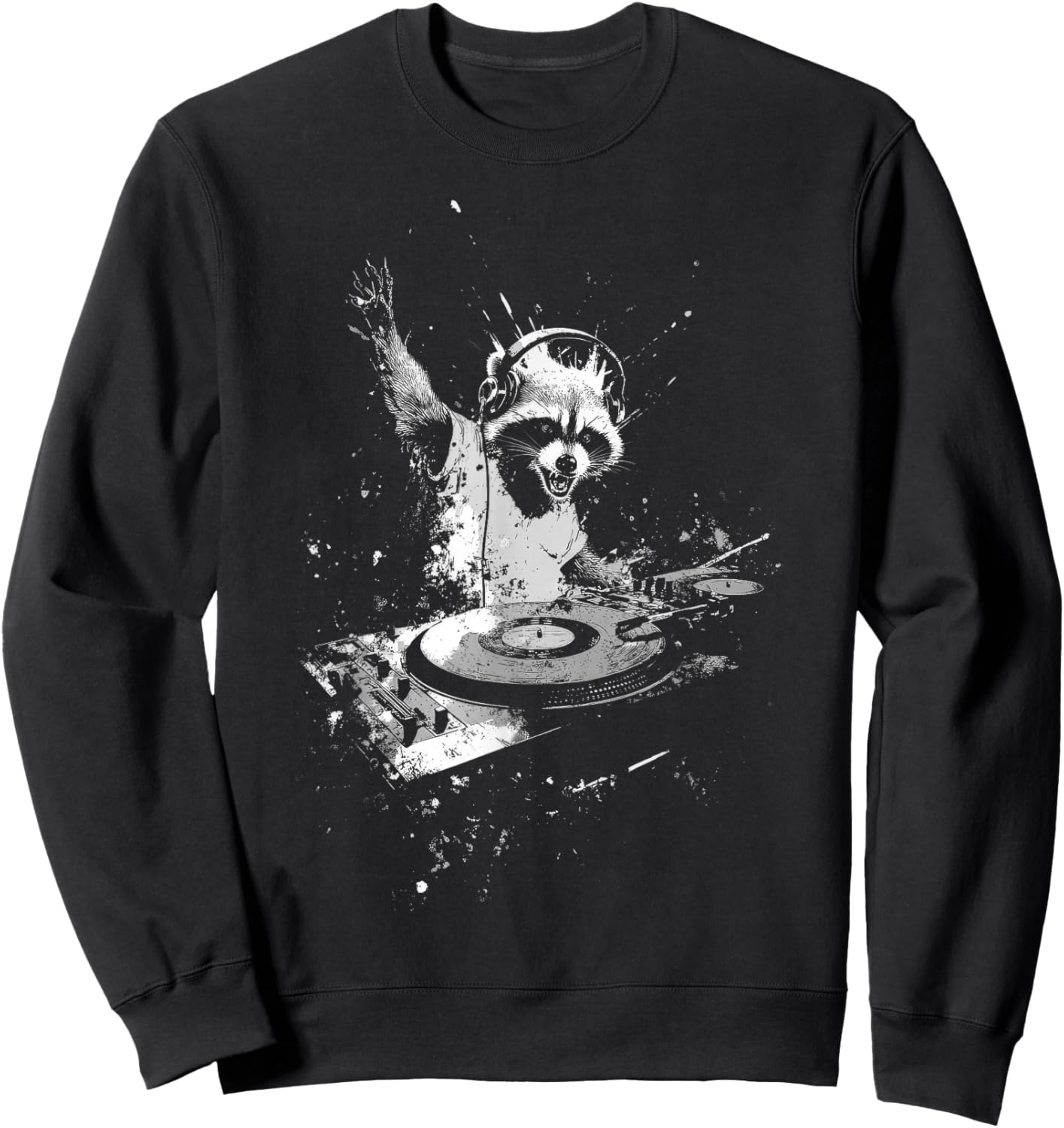 Funny Raccoon DJing Grunge Band Punk Rock - Graphic Sweatshirt - Sweatshirt | Black