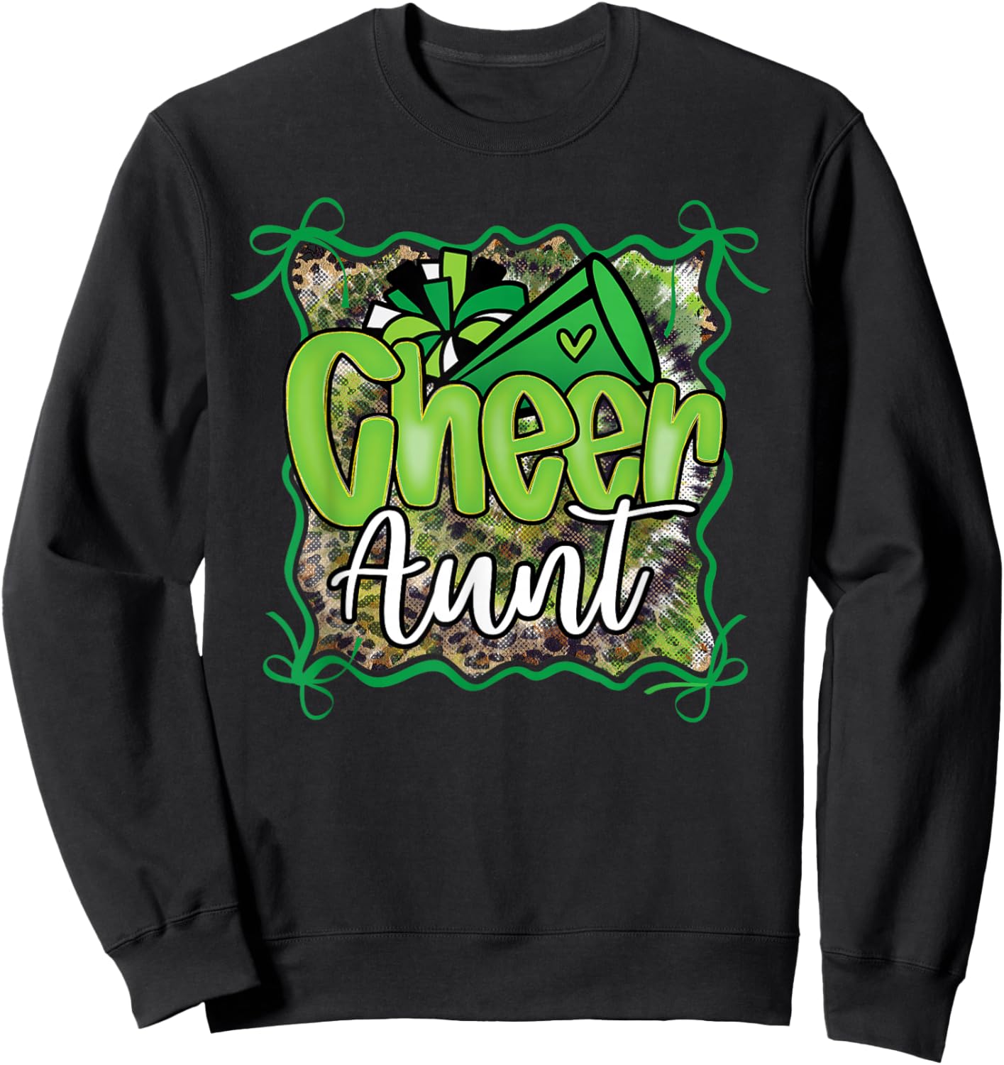 Cheer Aunt Auntie Bow Sport Cheerleader Cheerleading Green Sweatshirt - Sweatshirt | Black