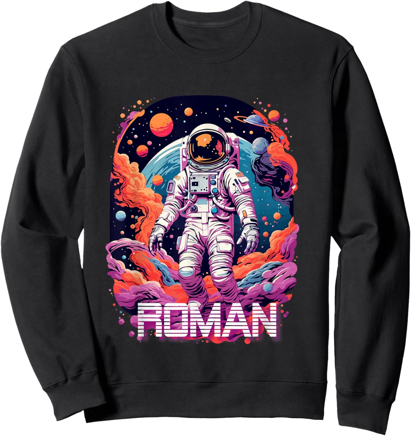 ROMAN - Cute Boy Name with cool Astronaut Sweatshirt - Sweatshirt | Black