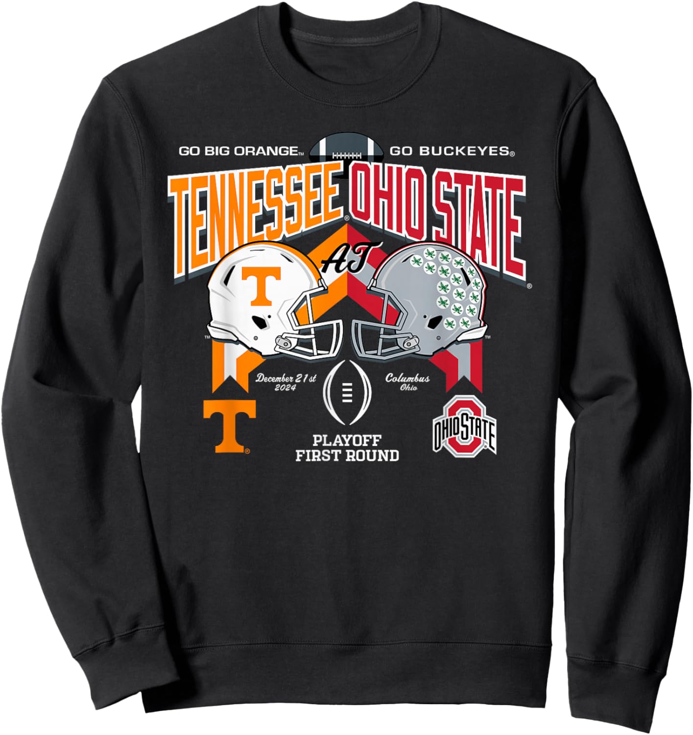 Elite Authentics -Adults Tennessee Volunteers at Ohio State Buckeyes CFP 2024-2025 Black Short Sleeve Modern Classic Fit Sweatshirt - Sweatshirt | Black