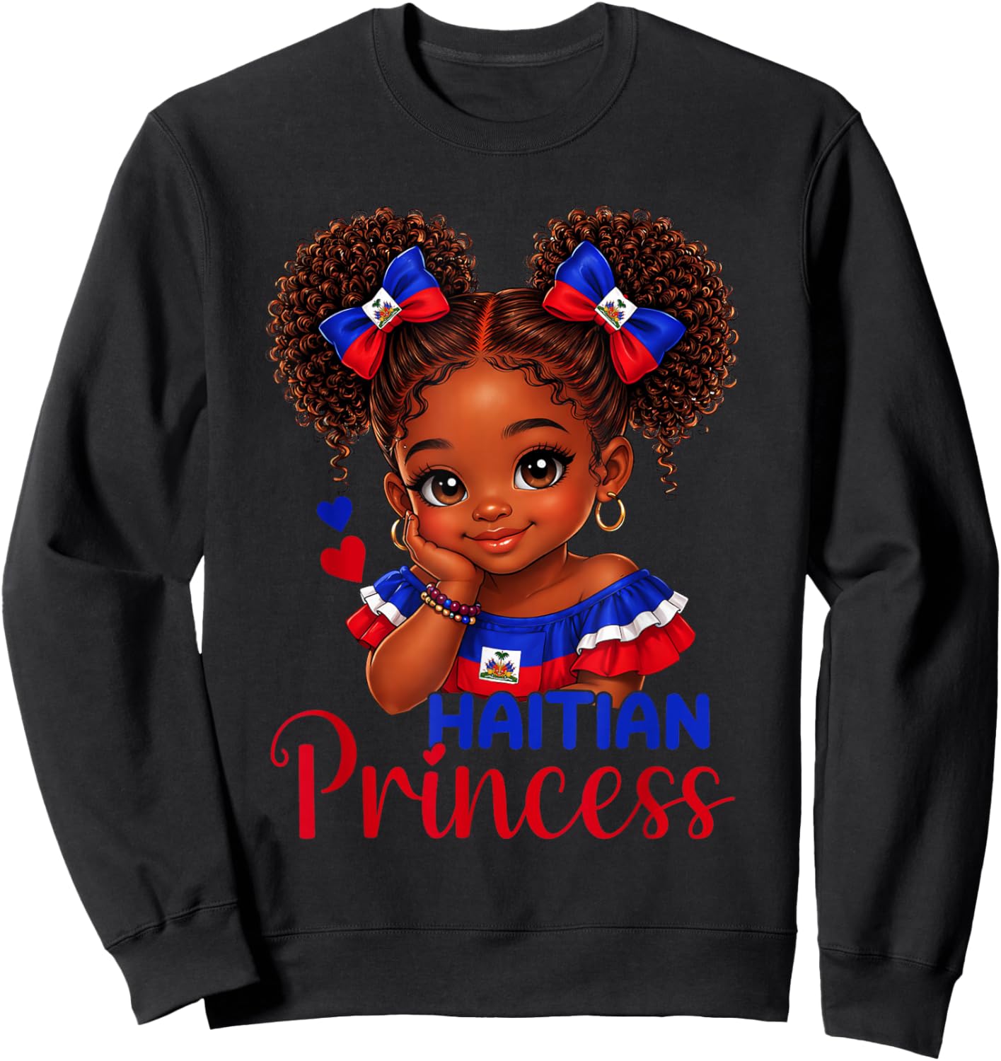 Haitian Princess Haiti Flag Melanin for Black Girls Kids Sweatshirt - Sweatshirt | Black