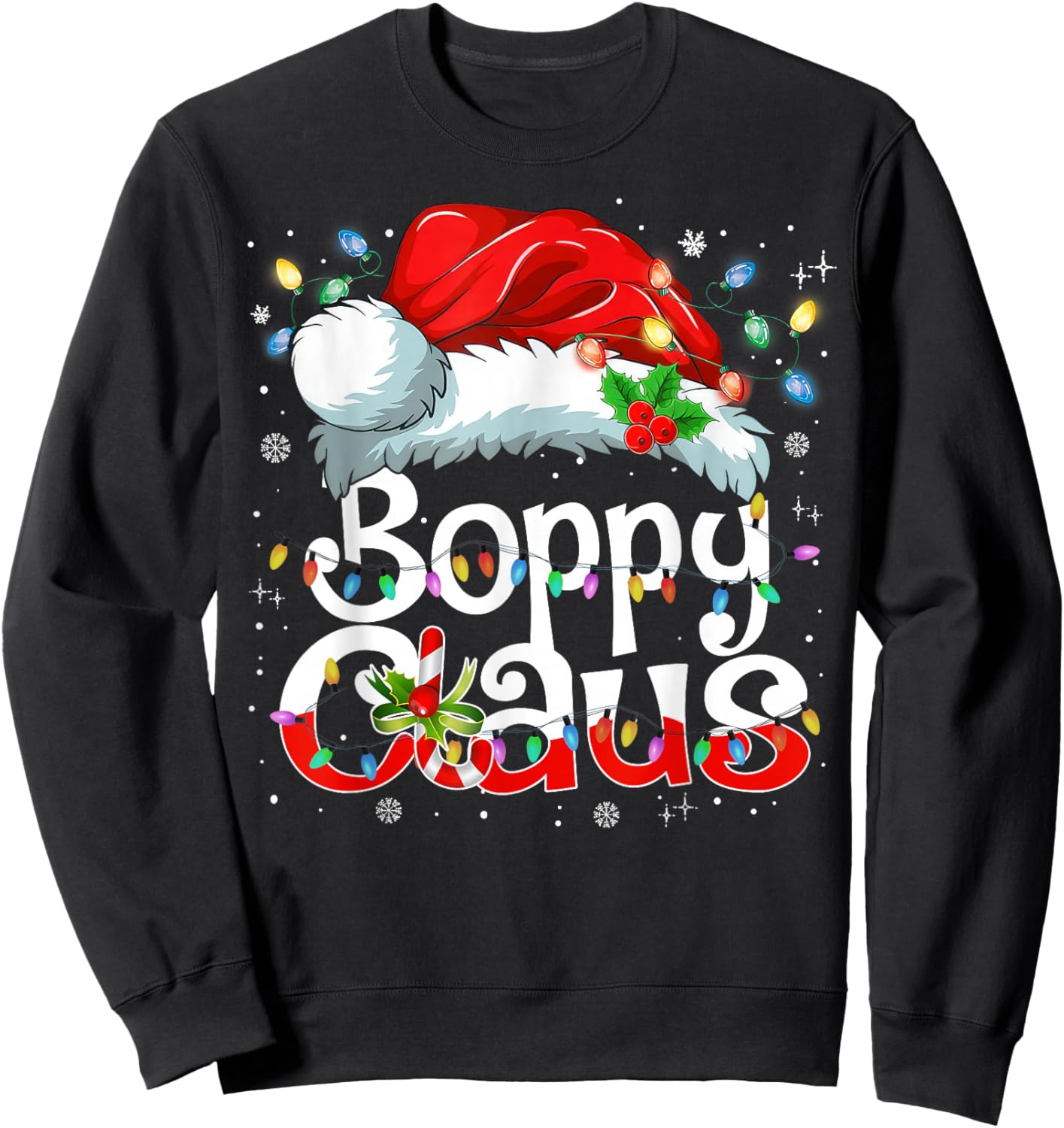 Boppy Claus Christmas Pajama Family Matching Xmas Light Sweatshirt - Sweatshirt | Black