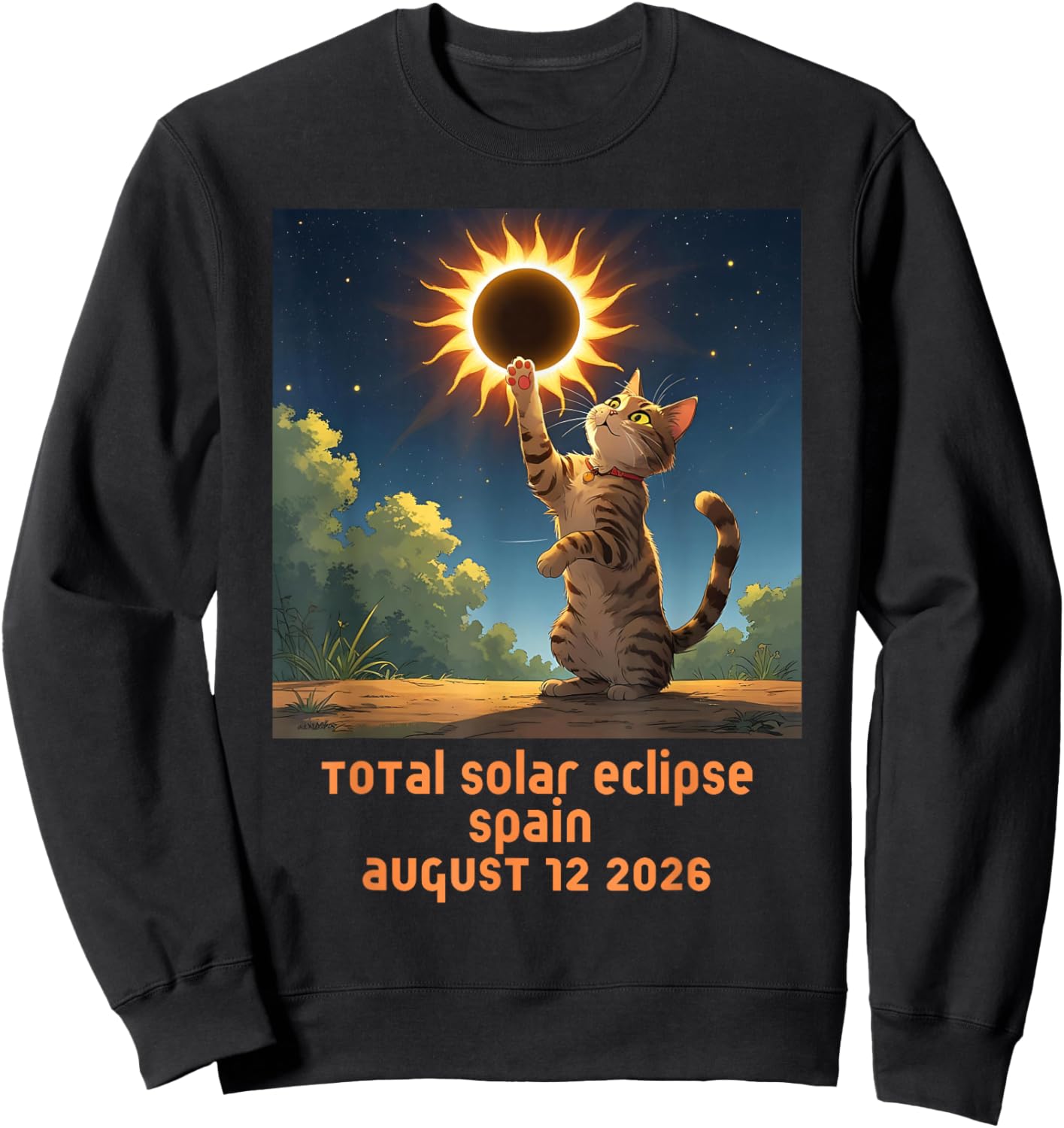 Total Solar Eclipse Cat Spain 2026 Sweatshirt - Sweatshirt | Black