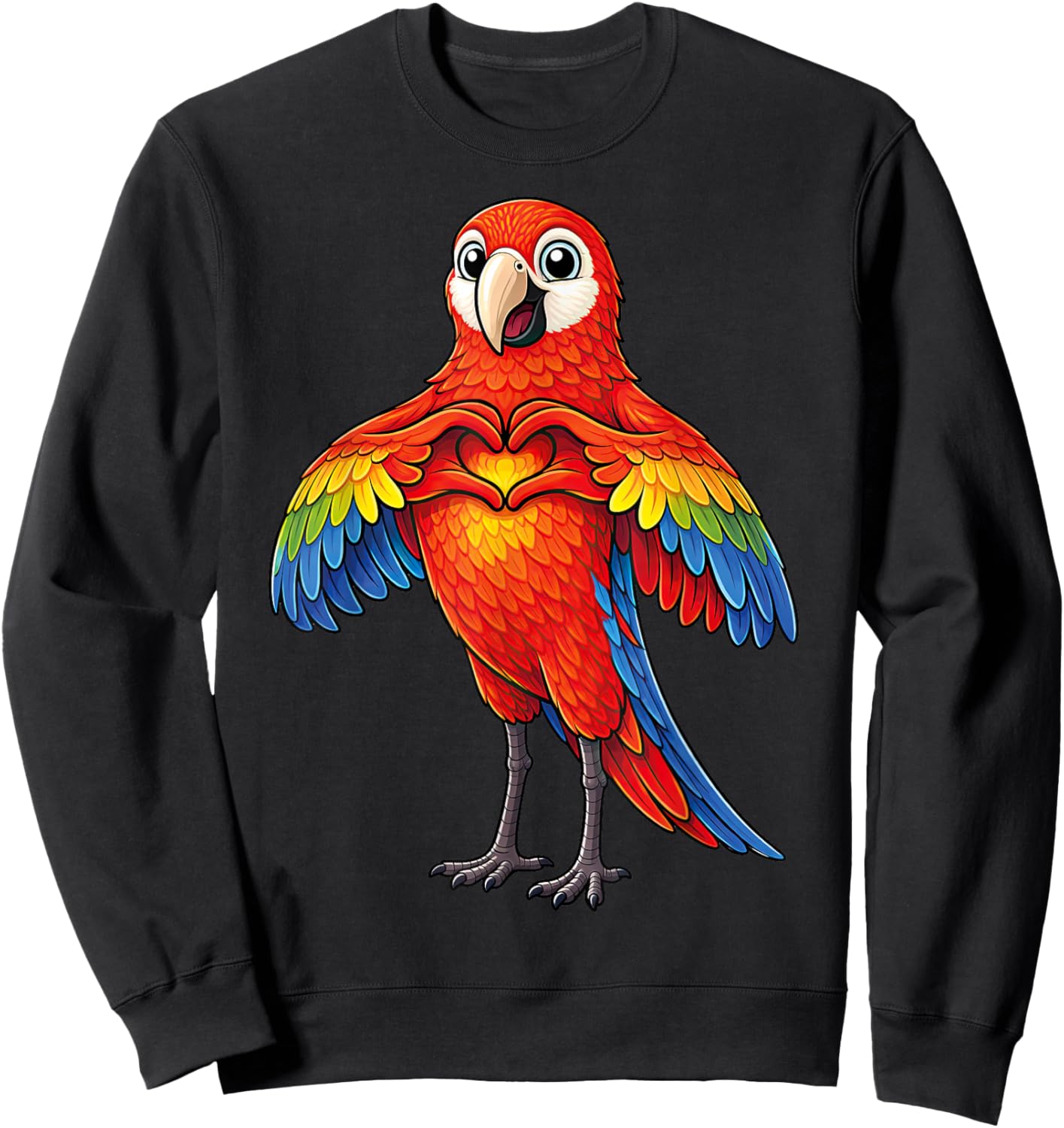 Parrot with Heart | Cute Macaw Parrot with Heart Symbol Sweatshirt - Sweatshirt | Black