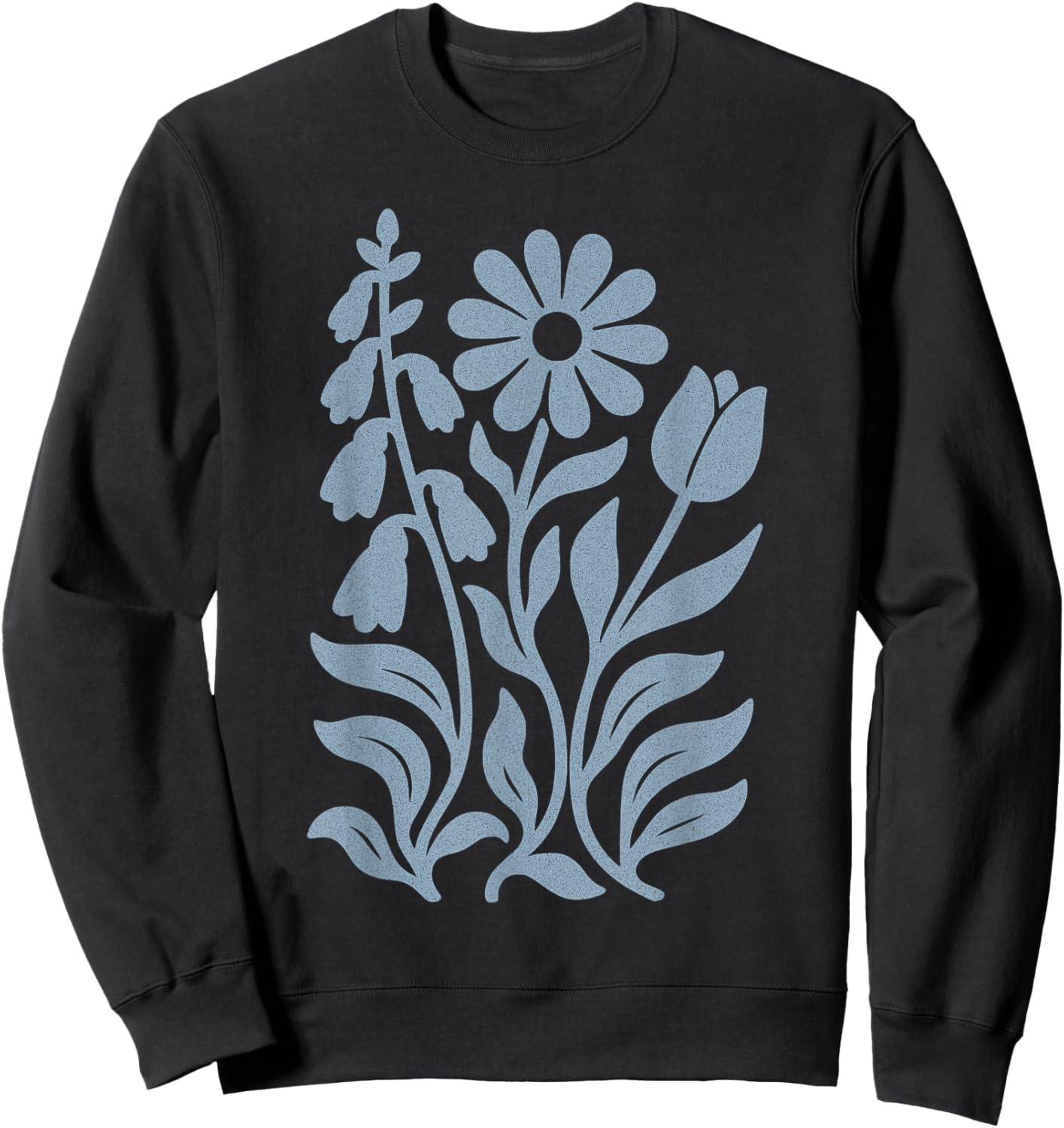 Foxglove Daisy Tulip Boho Floral Subtle Distressed Vintage Sweatshirt - Sweatshirt | Black