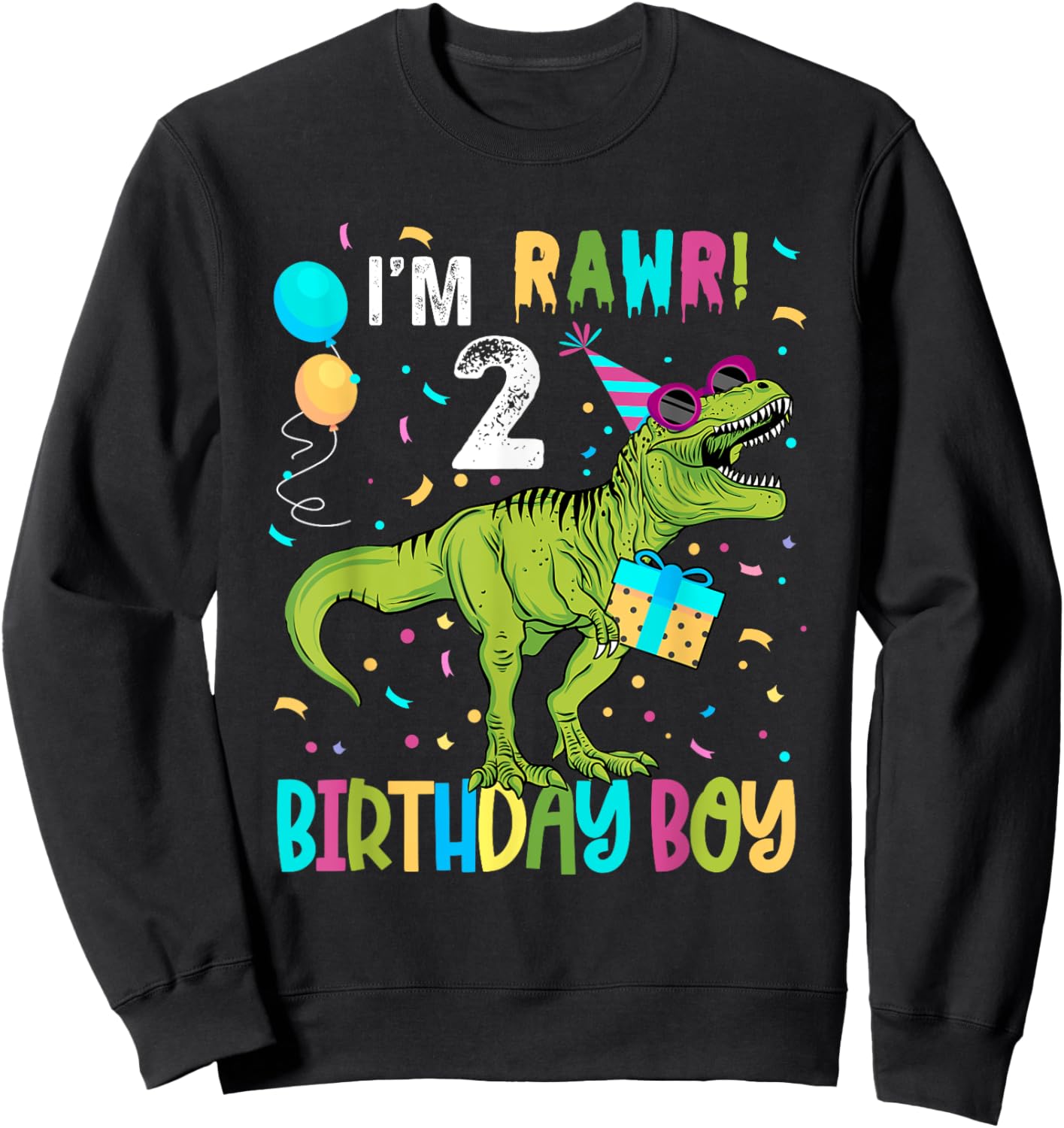 Birthday Boy 2 Years Old 2nd Cute Rex Family Dinosaur Squad Sweatshirt - Sweatshirt | Black