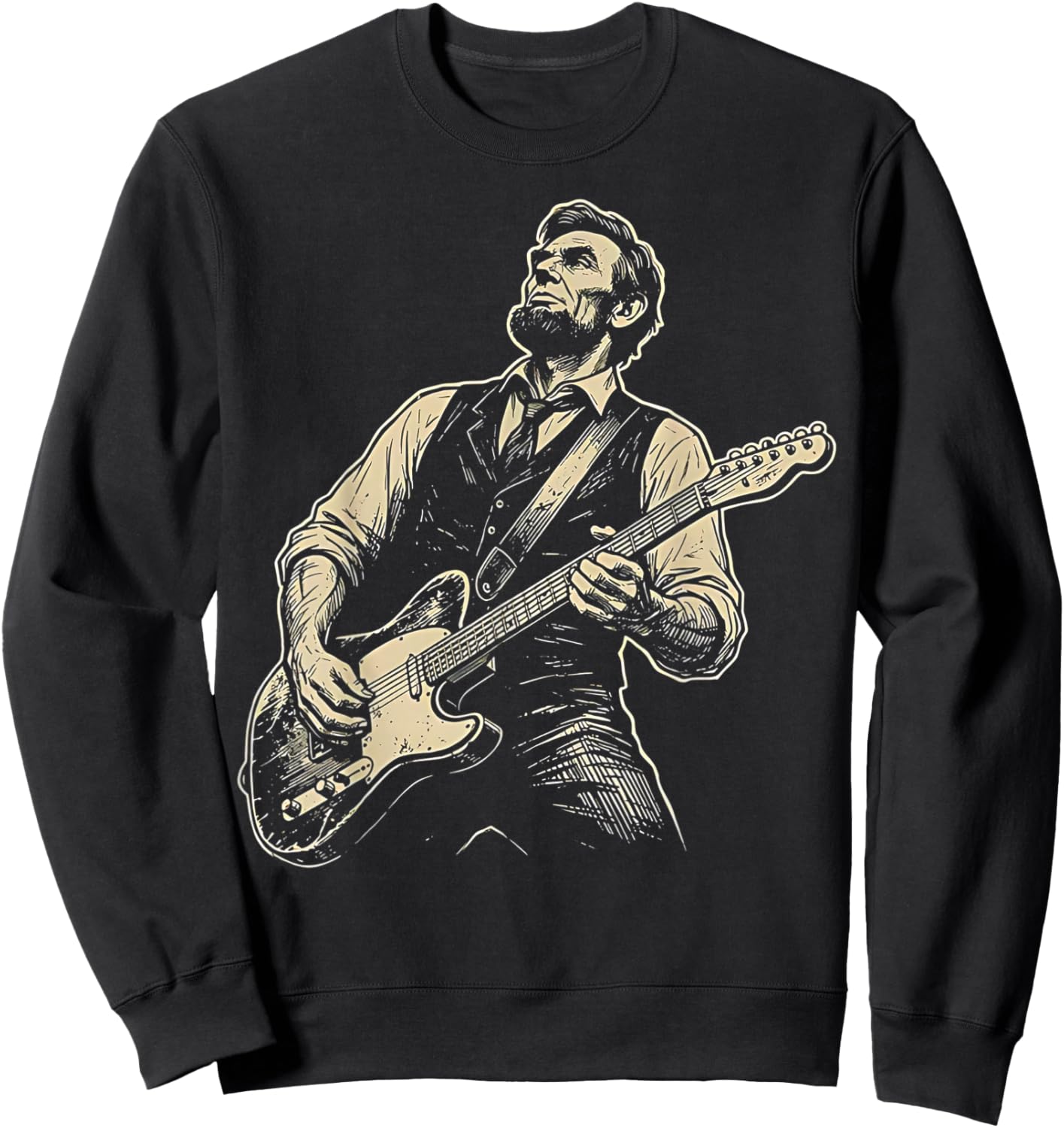 Abraham Lincoln Abe Lincoln Playing Guitar Retro Vintage Sweatshirt - Sweatshirt | Black