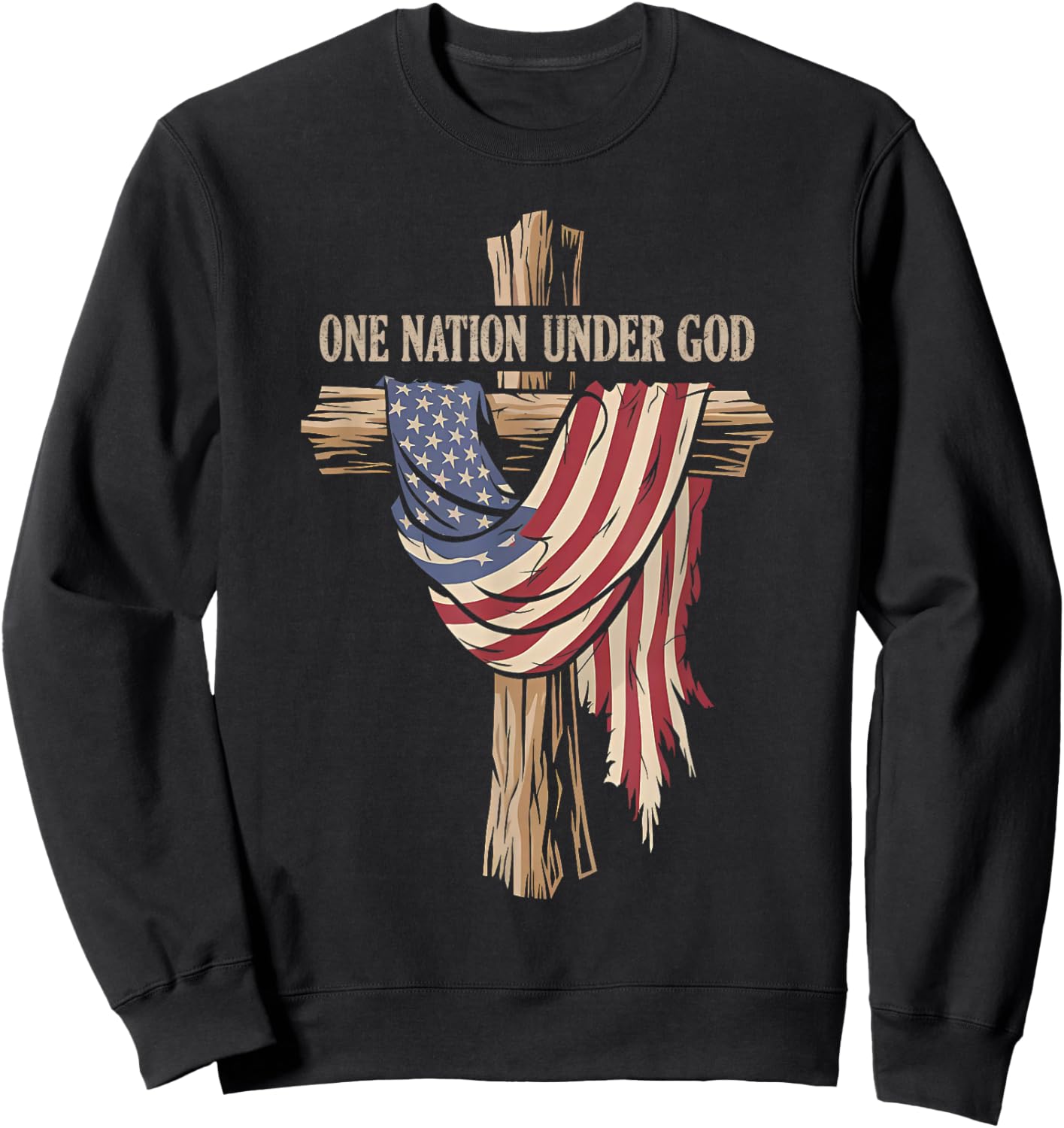 One Nation Under God Christian Jesus American 4th of July Sweatshirt - Sweatshirt | Black