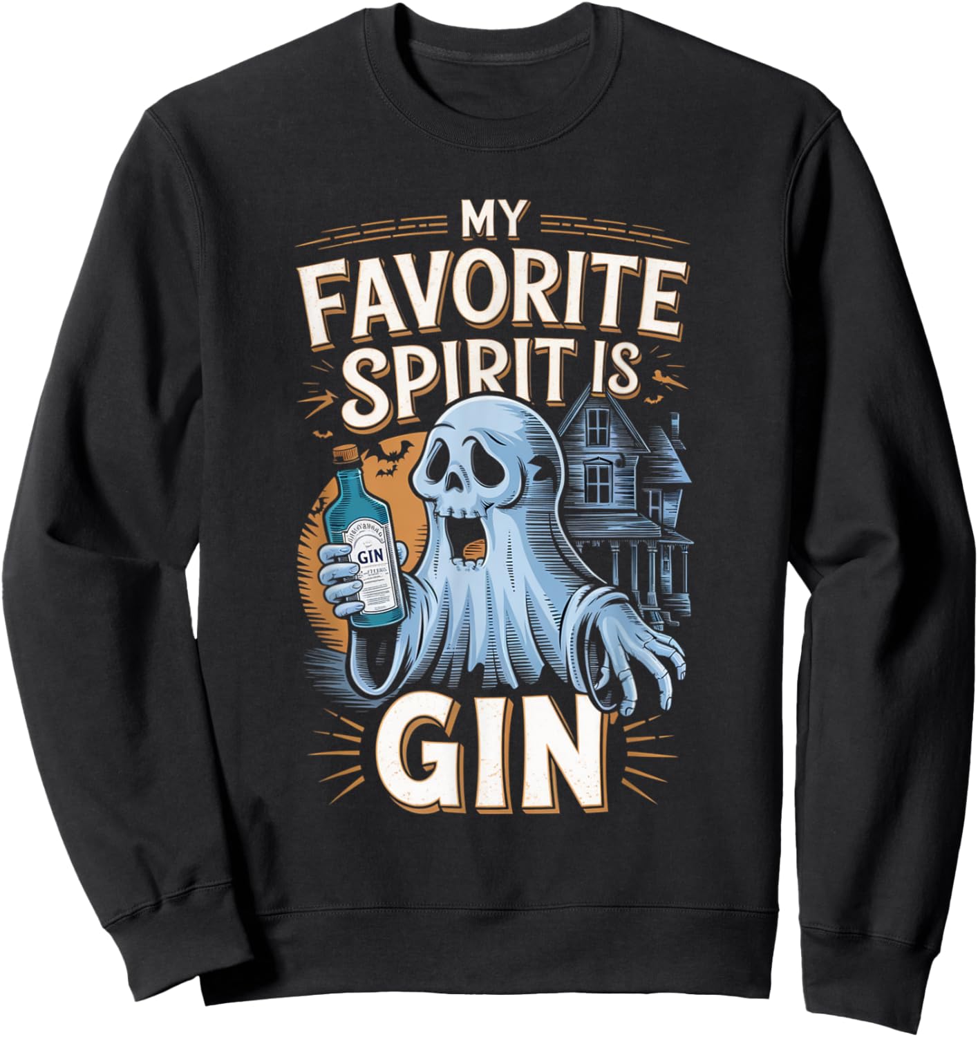 My Favorite Spirit Is Gin Ghost Halloween Gin Sweatshirt - Sweatshirt | Black