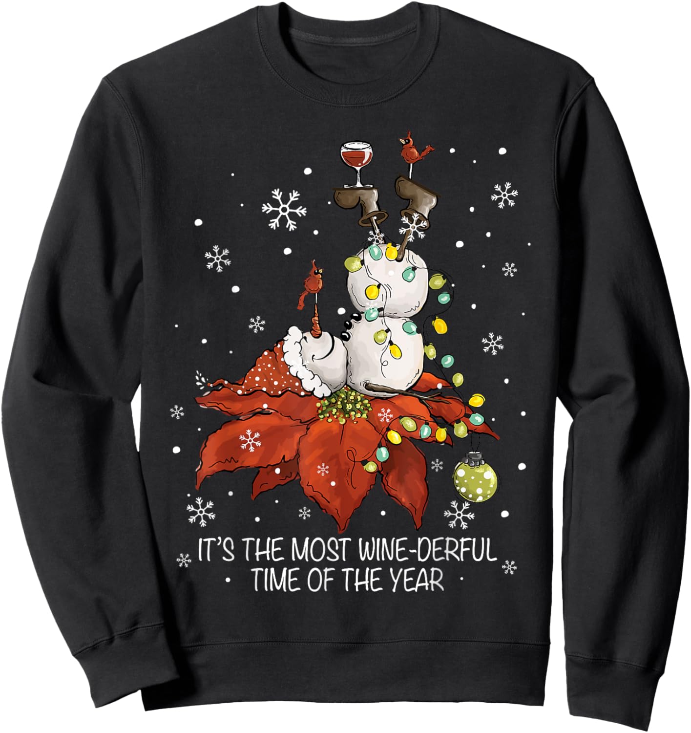 It's The Most Wine-derful Time Of The Year Snowman Wine Xmas Sweatshirt - Sweatshirt | Black