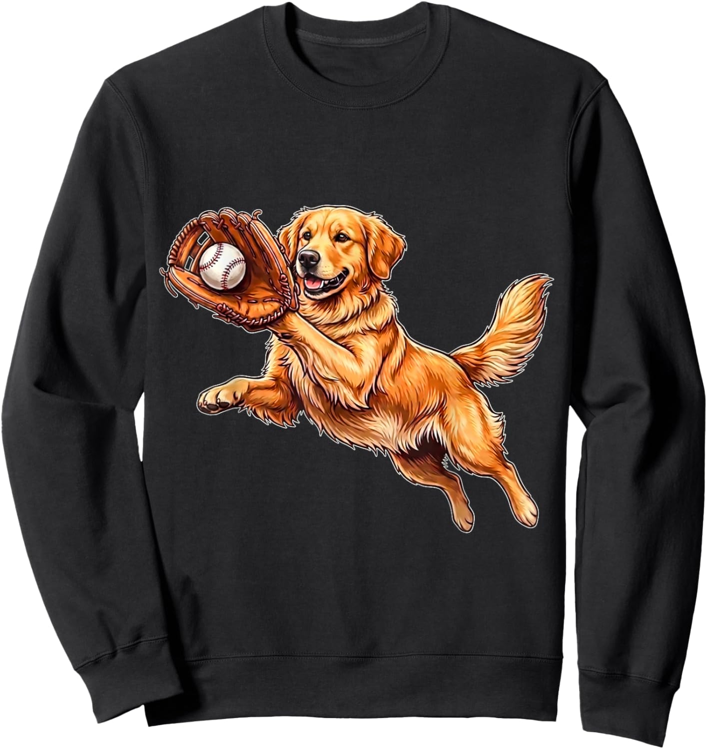 Funny Golden Retriever Baseball Cute Dog Catching Ball Art Sweatshirt - Sweatshirt | Black