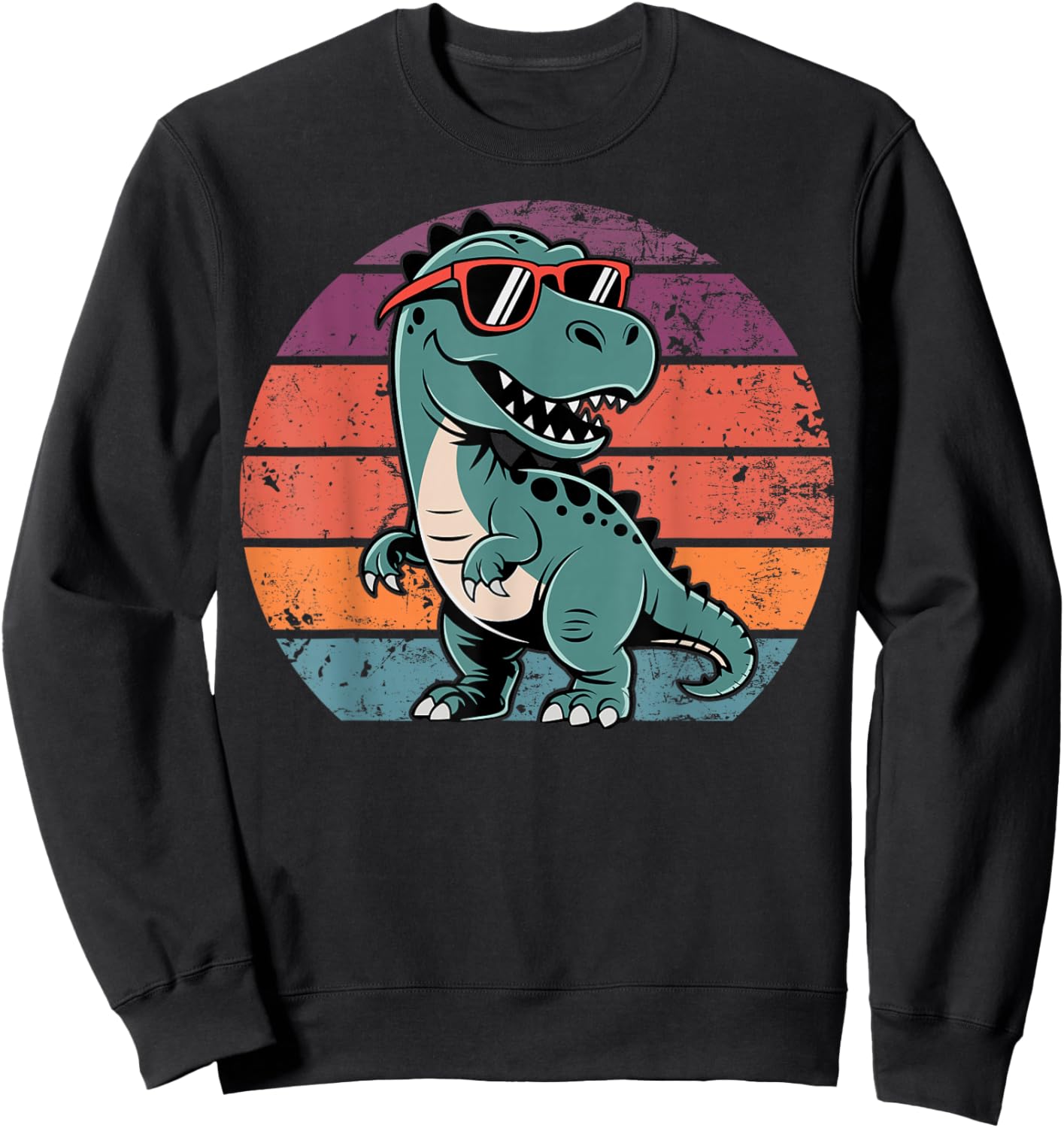 Retro Trex Dinosaur Dino Wearing Sunglasses Funny Graphic Sweatshirt - Sweatshirt | Black